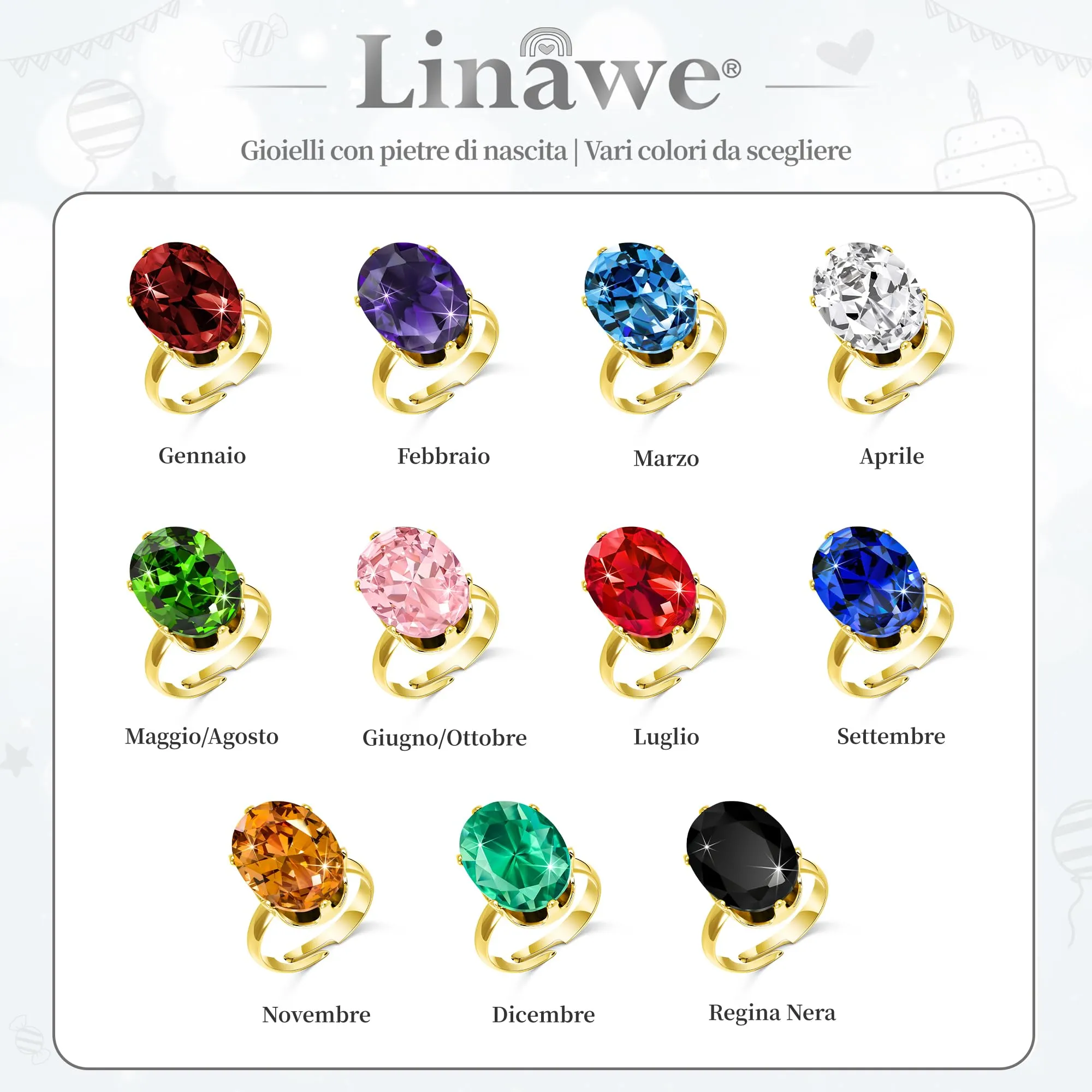Linawe Anello da donna regolabile in oro con rubino rosso e moissanite - immagine 6