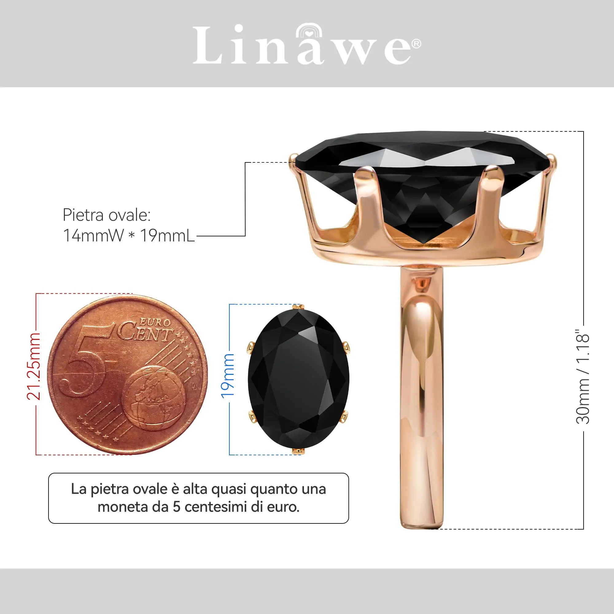Linawe Anello da donna regolabile in oro rosa con moissanite nera - immagine 2