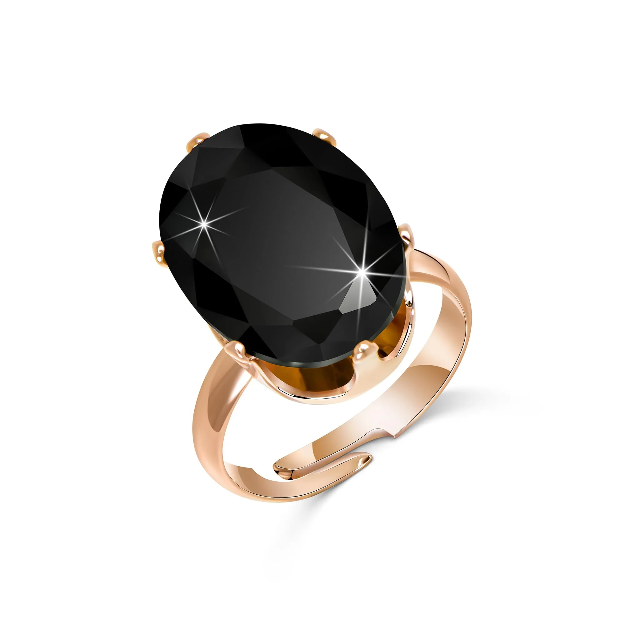 Linawe Anello da donna regolabile in oro rosa con moissanite nera - immagine 5