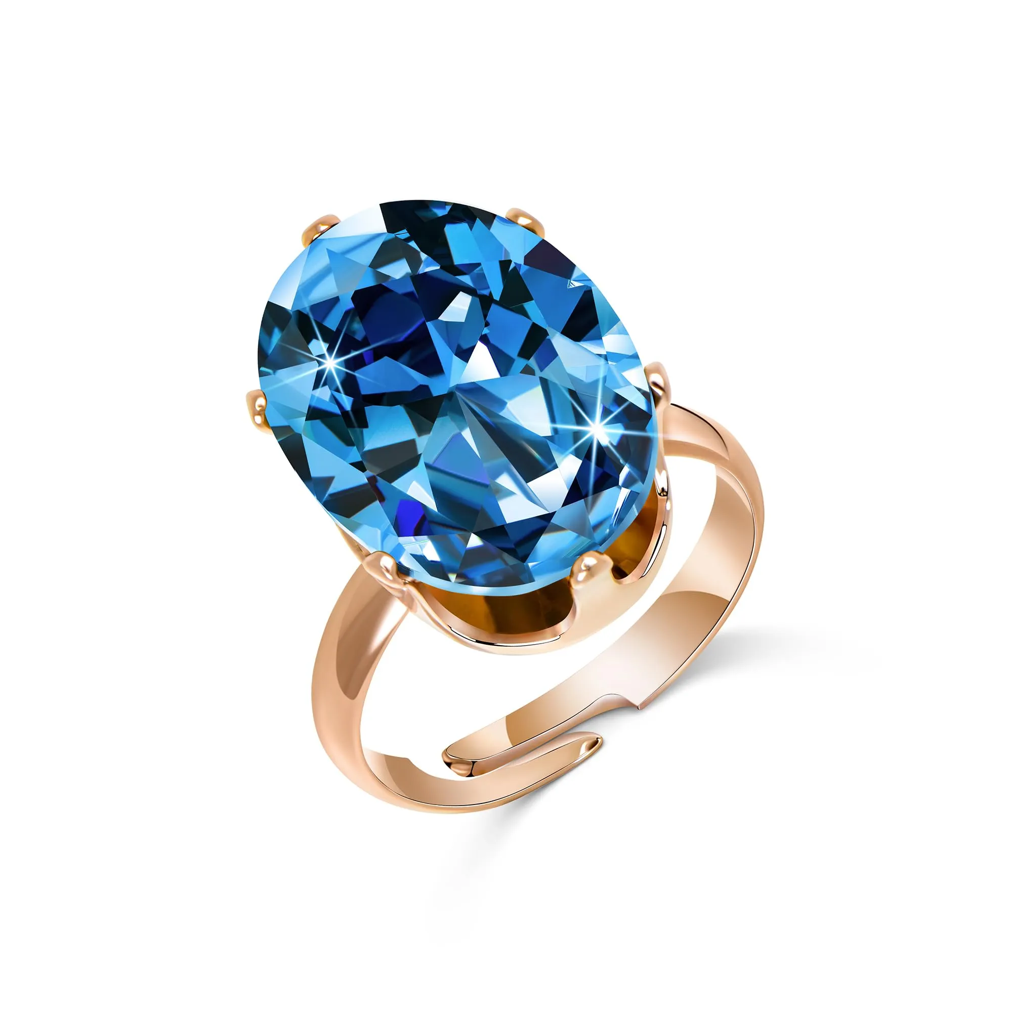 Linawe Anello da Donna Regolabile con Acquamarina e Moissanite in Oro Rosa - immagine 5