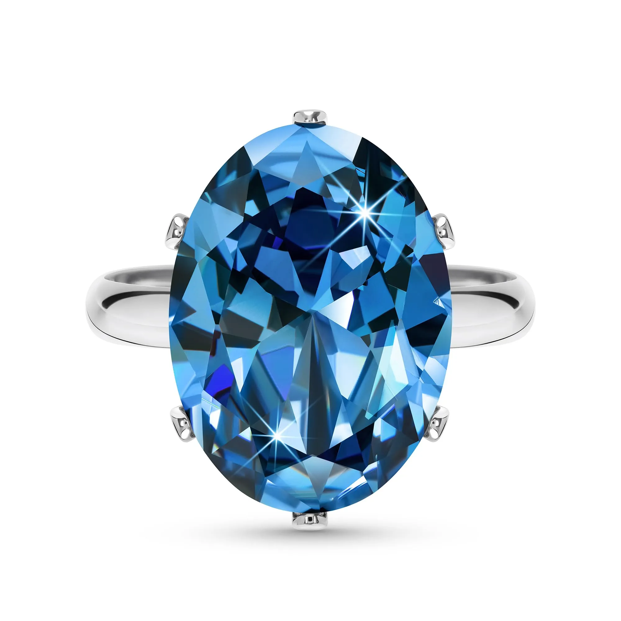 Linawe Anello da Donna con Acquamarina e Moissanite Blu, Argento Regolabile - immagine 1