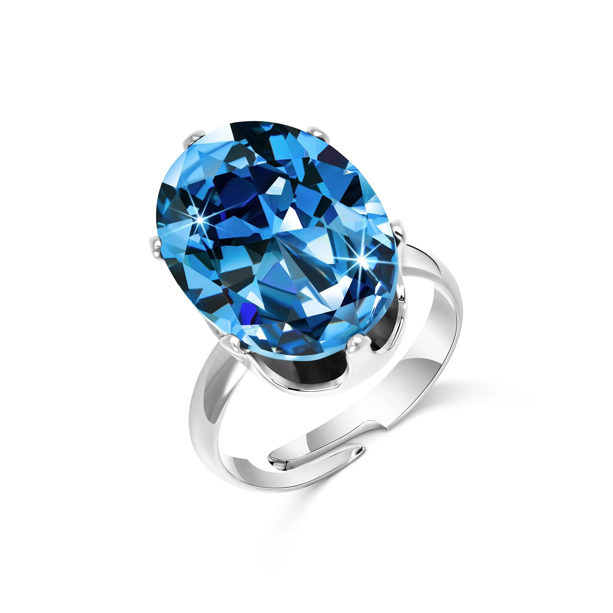 Linawe Anello da Donna con Acquamarina e Moissanite Blu, Argento Regolabile - immagine 5