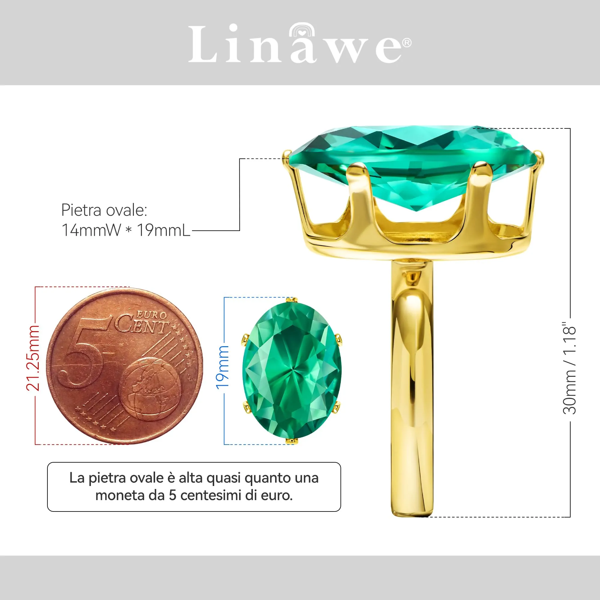 Linawe Anello da donna regolabile placcato oro 14k con moissanite turchese - immagine 2
