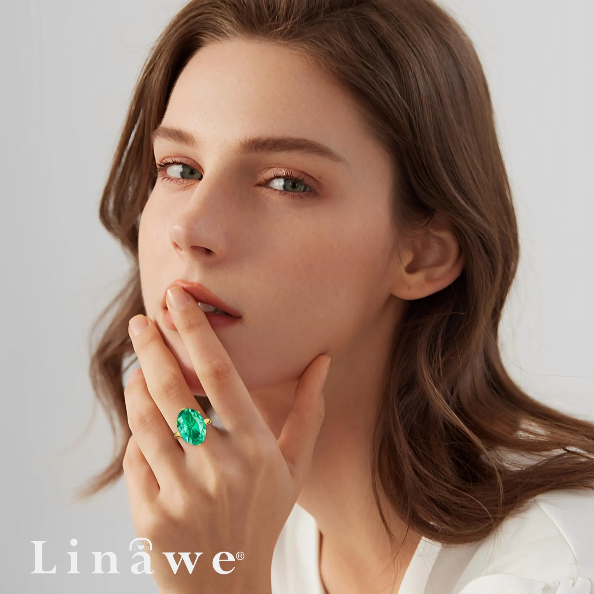 Linawe Anello da donna regolabile placcato oro 14k con moissanite turchese - immagine 3