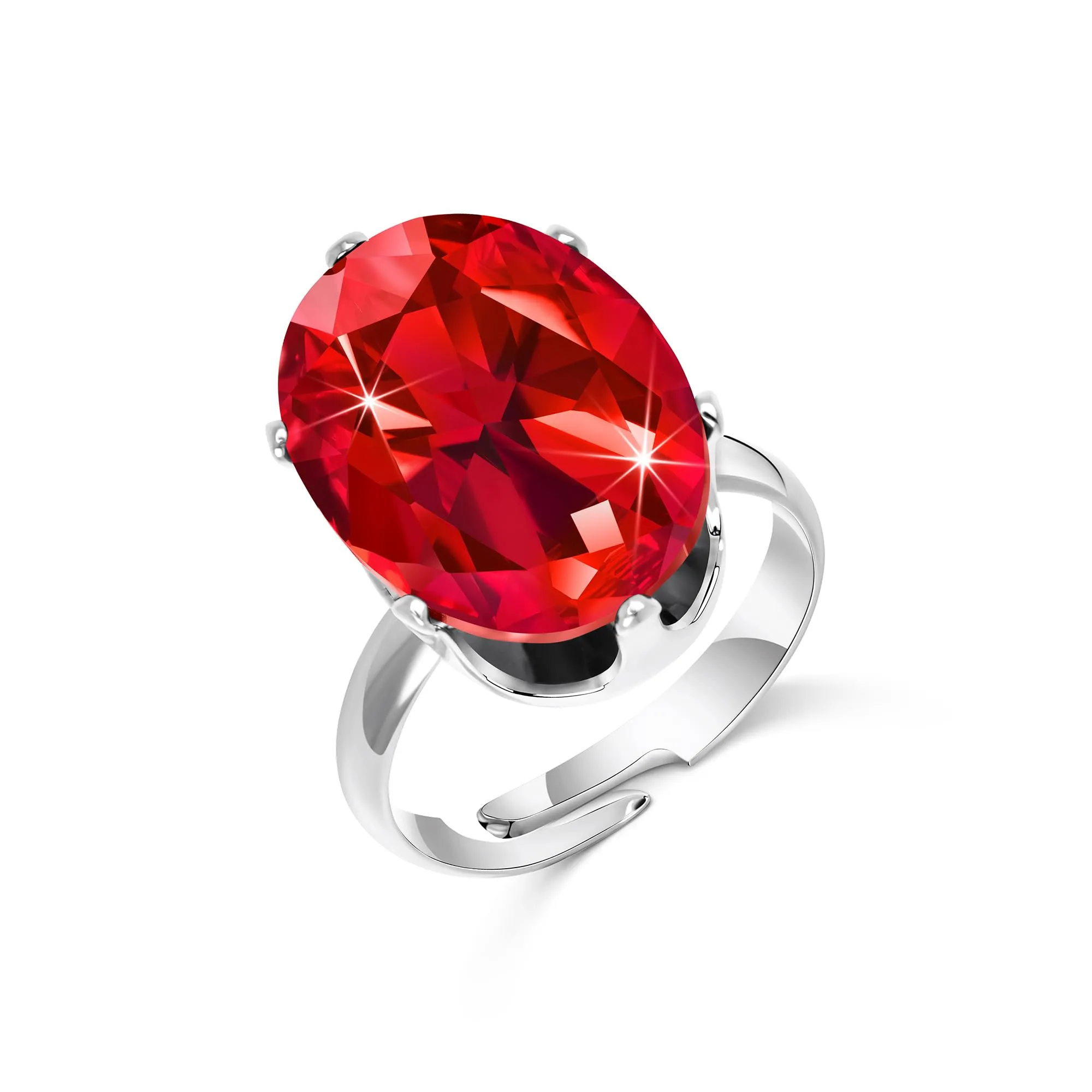 Linawe Anello da donna in argento regolabile con rubino rosso e moissanite - immagine 5