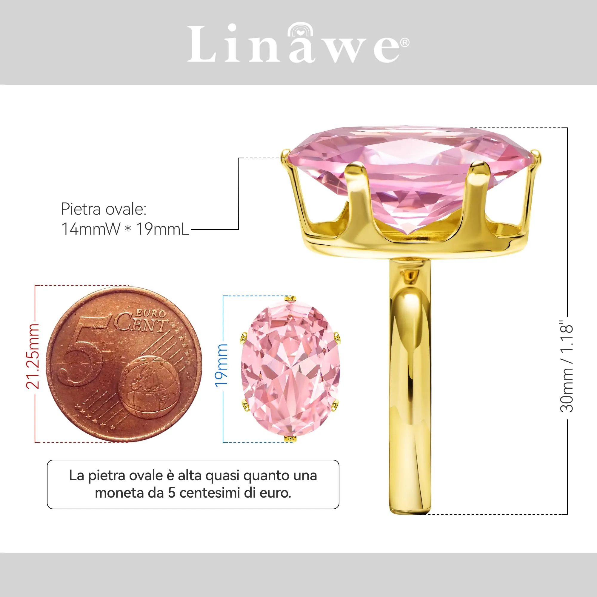 Linawe Anello da donna in oro regolabile con moissanite rosa - immagine 2