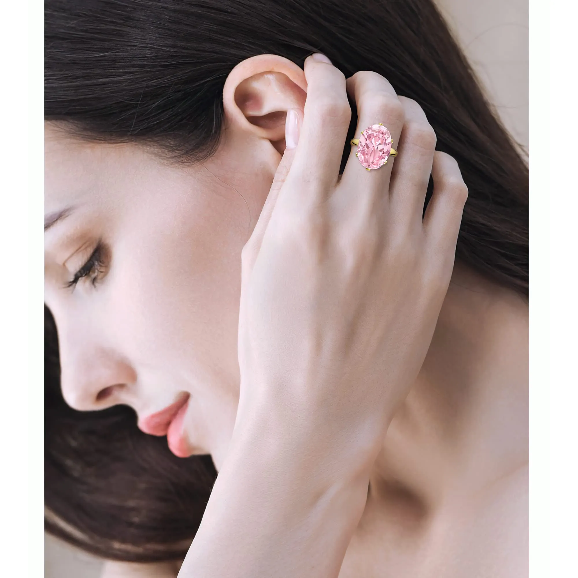 Linawe Anello da donna in oro regolabile con moissanite rosa - immagine 3