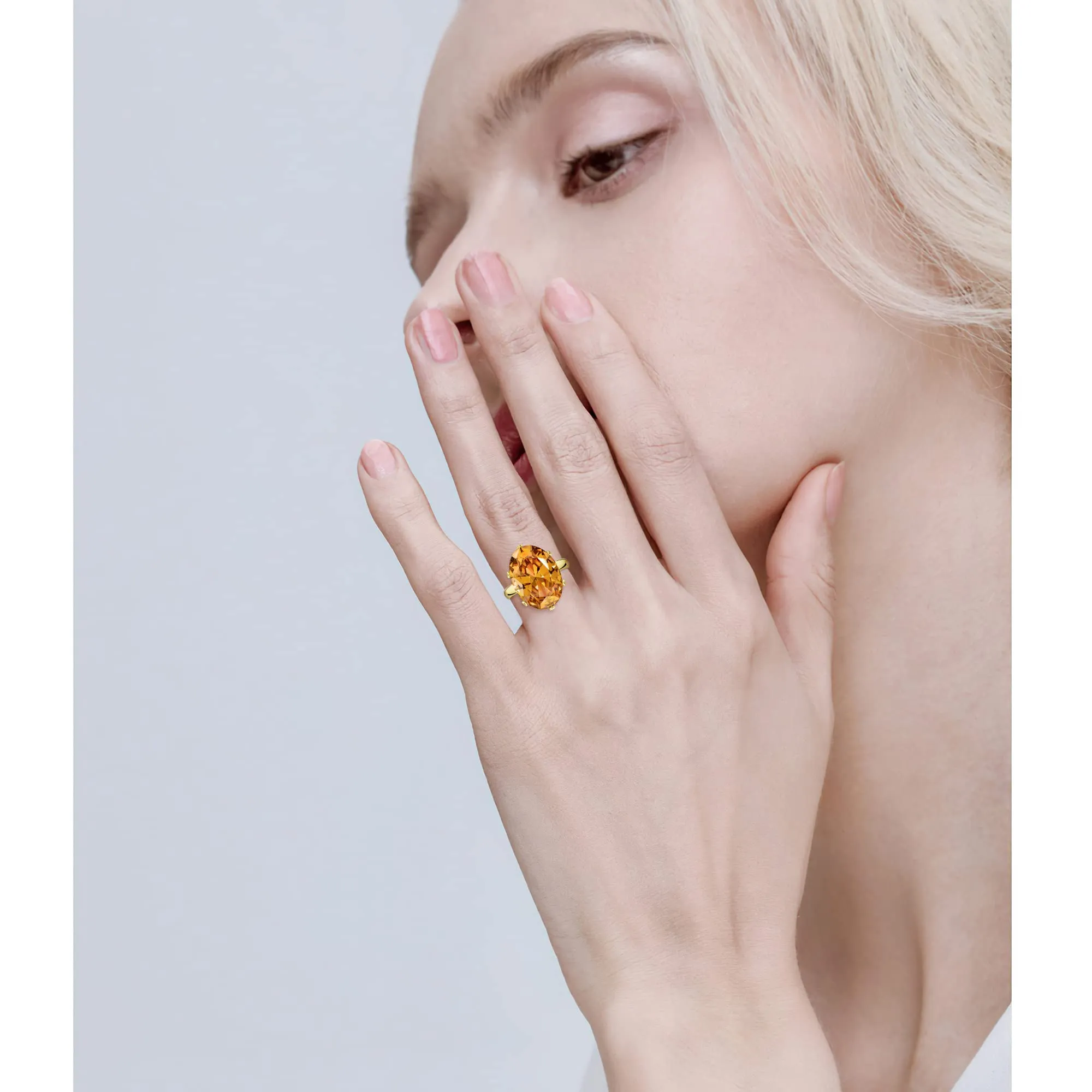 Linawe Anello Donna in Oro Regolabile con Diamante Citrino Moissanite - immagine 4