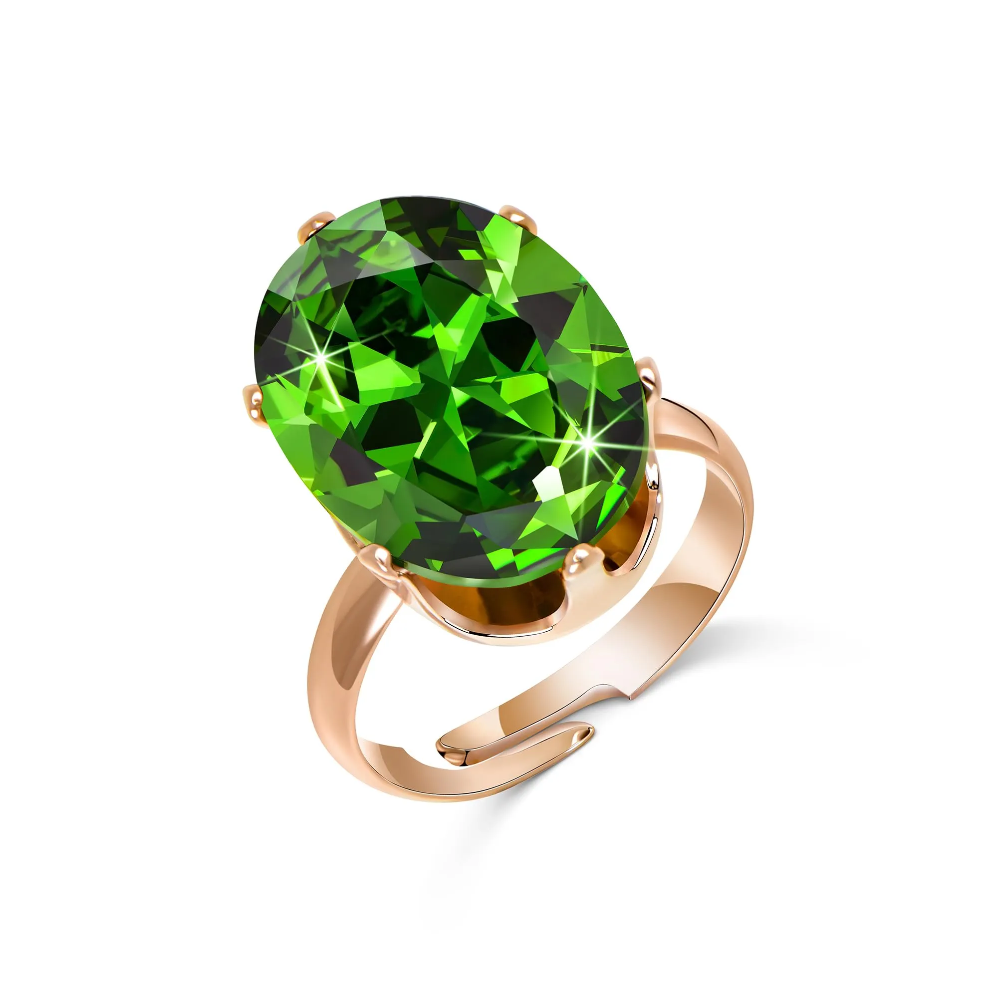 Linawe Anello da donna in oro rosa con smeraldo verde e moissanite regolabile - immagine 5