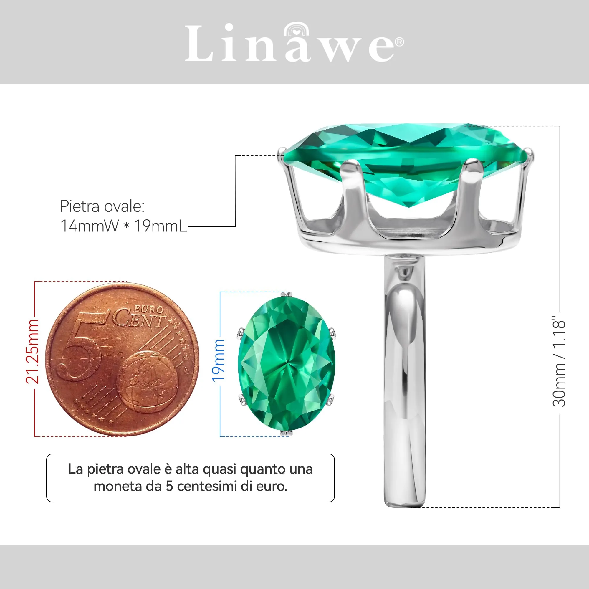 Linawe Anello in Argento da Donna con Diamante Turchese e Moissanite Regolabile - immagine 2