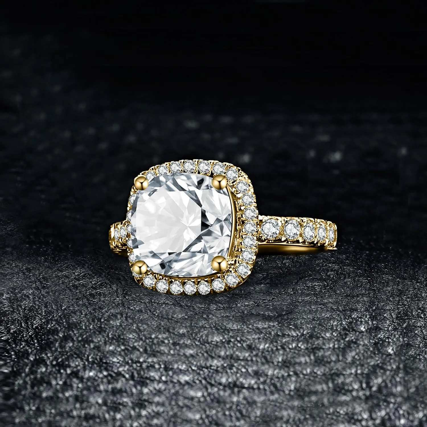 JewelryPalace 3ct Cushion Cut Simulated Diamond Zirconia Ring, 14K Yellow Gold Plated Solitaire Ring for Women - immagine 5