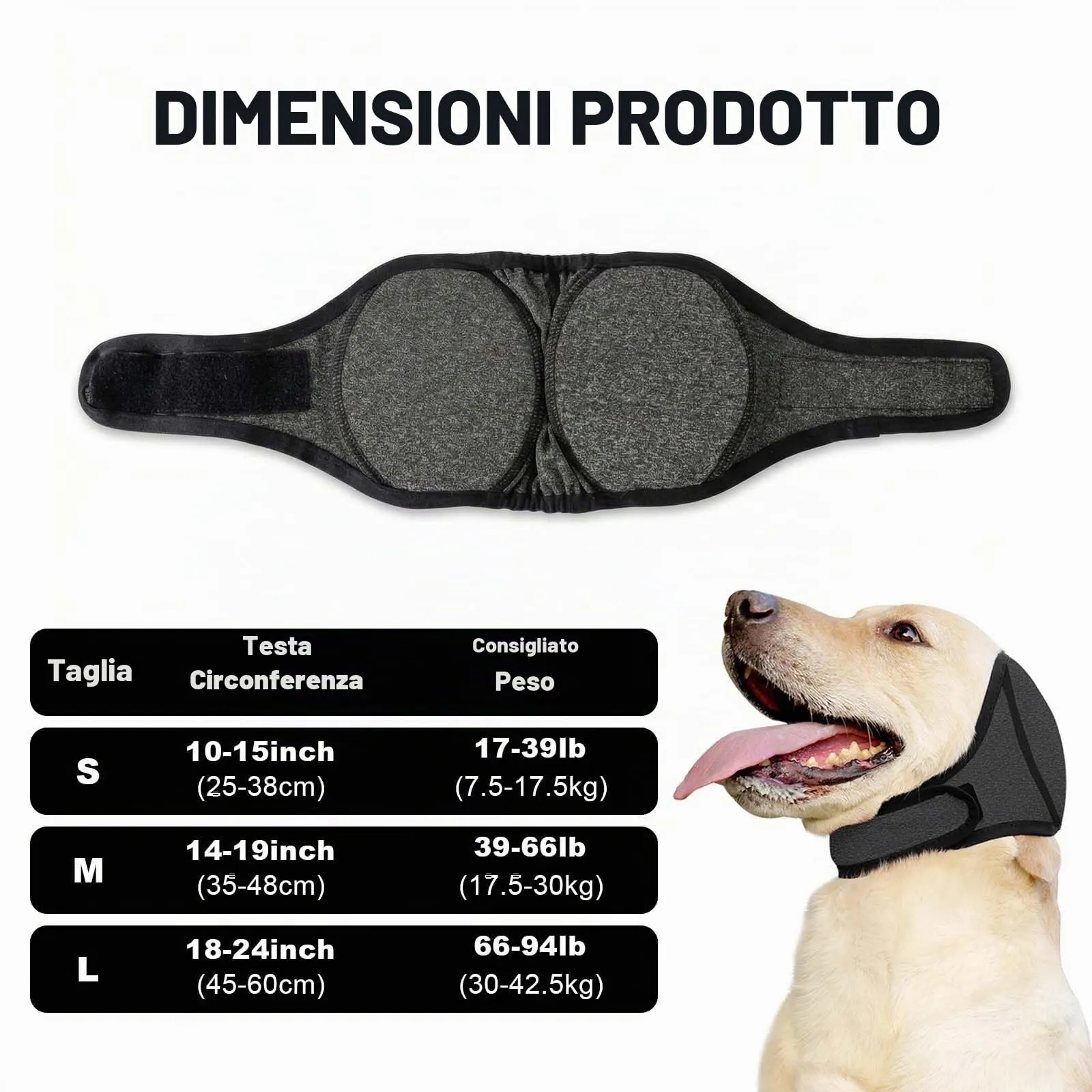 Naapesi Paraorecchie Antirumore per Cani, Fascia Elastica Calmante per Ansia, Bagno e Toelettatura, Grigio, M - immagine 2