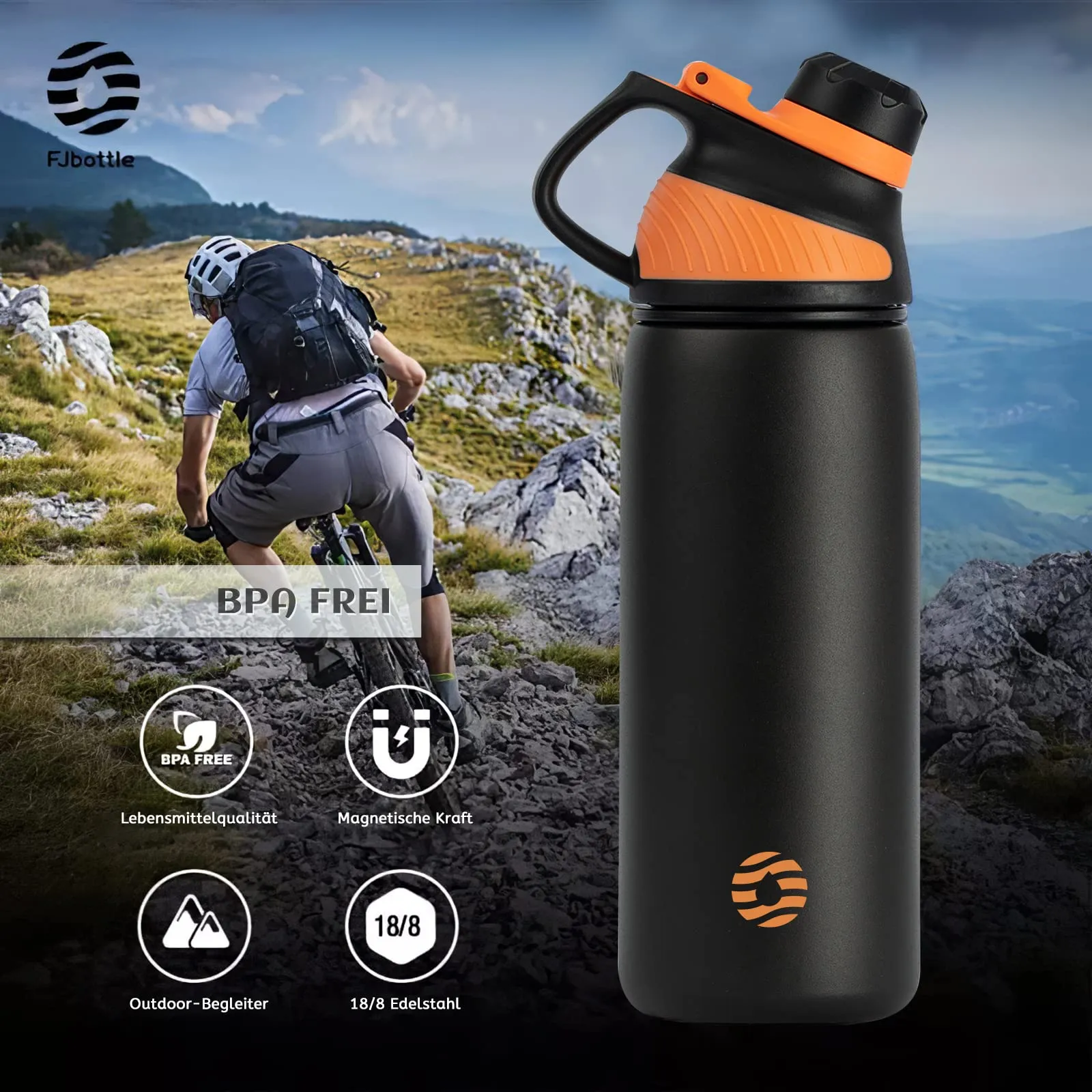 Fjbottle Borraccia Termica 600ml in Acciaio Inox con Tappo Magnetico per Ciclismo - immagine 5