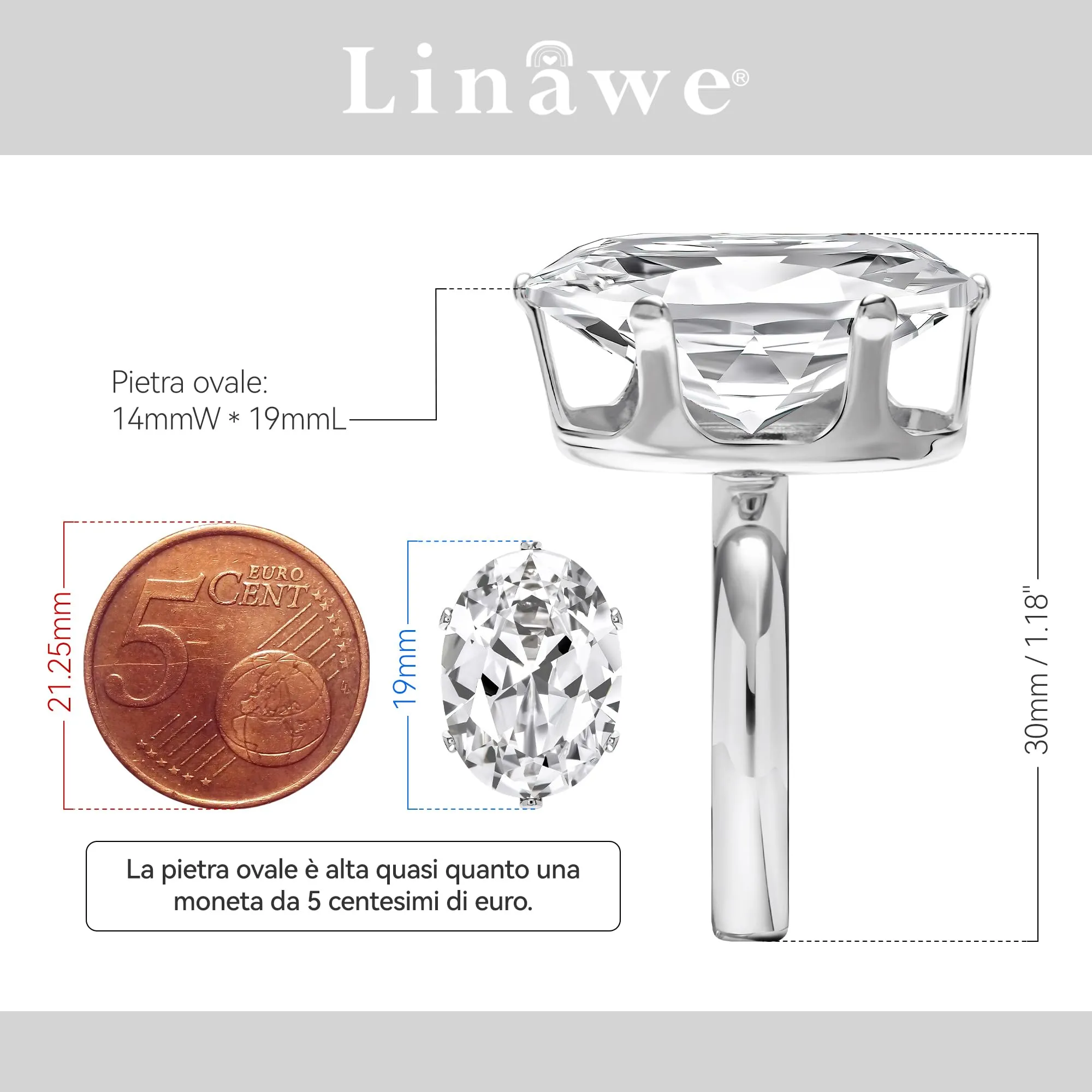 Linawe Anello da donna in argento con diamante moissanite regolabile - immagine 2