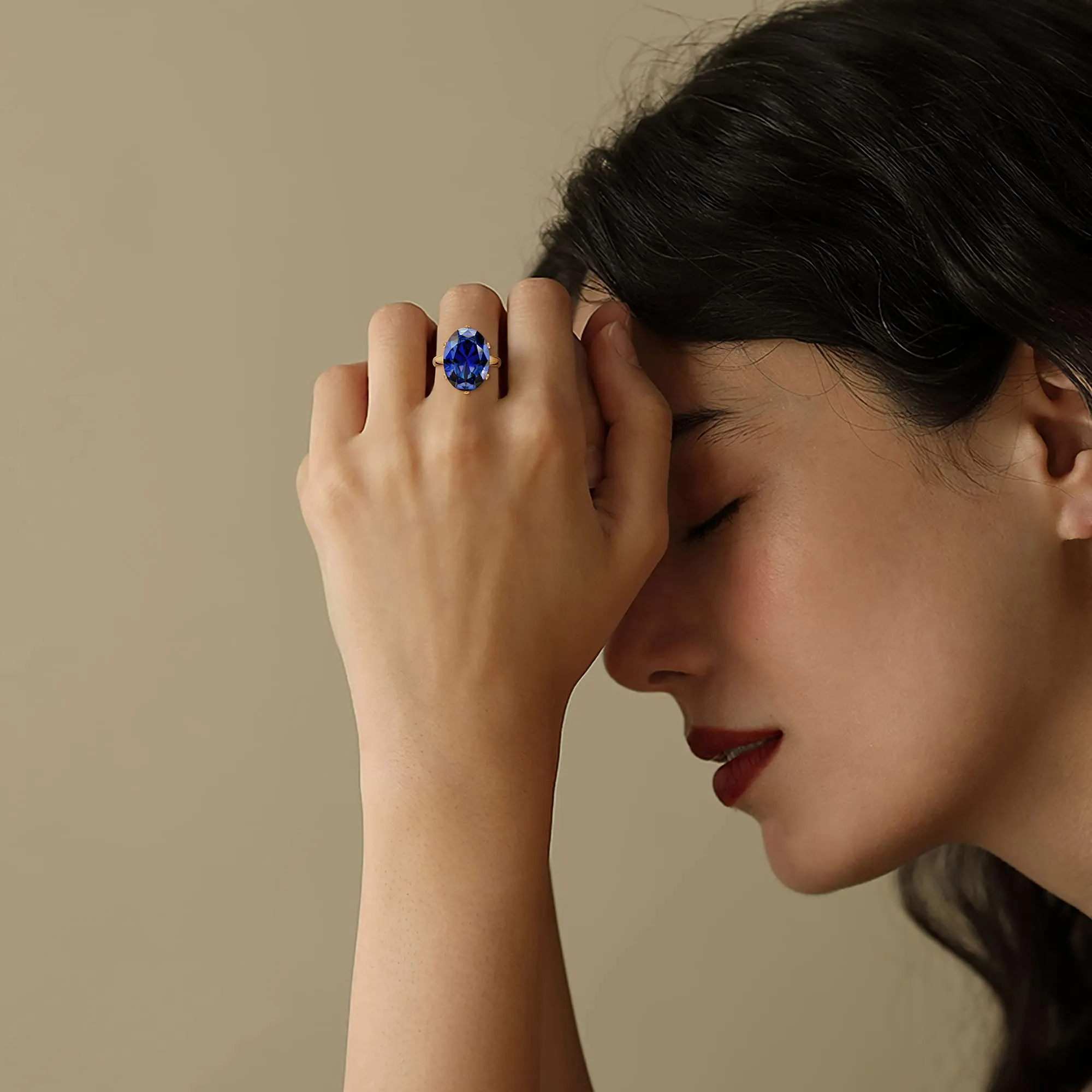 Linawe Anello da donna in moissanite blu zaffiro placcato oro rosa regolabile - immagine 4