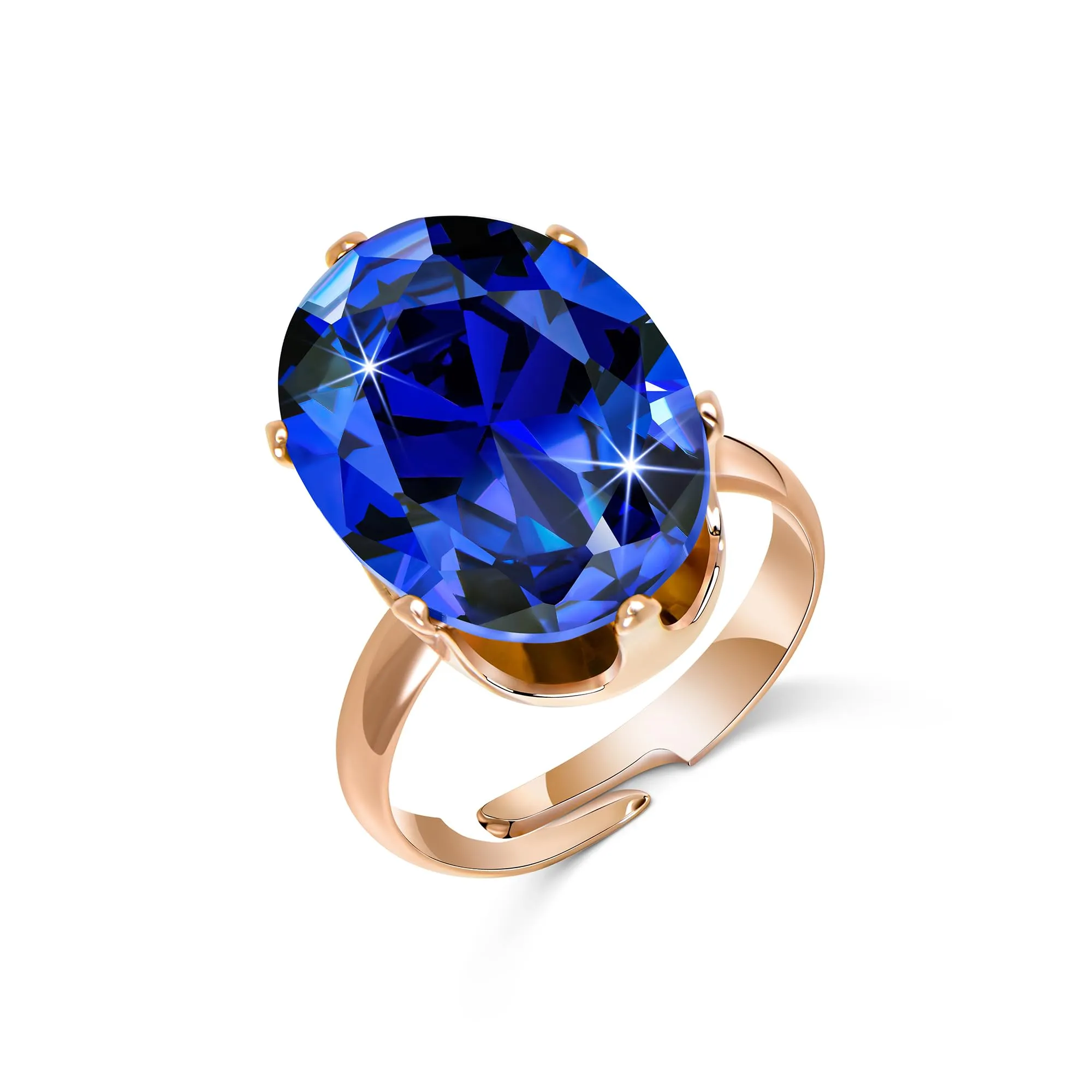 Linawe Anello da donna in moissanite blu zaffiro placcato oro rosa regolabile - immagine 5