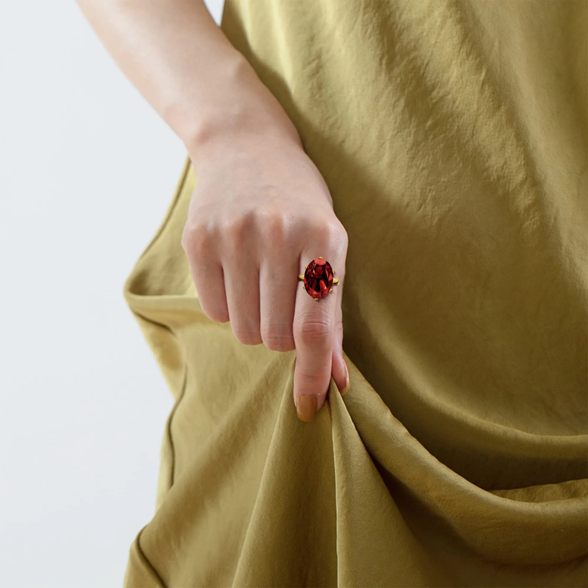 Linawe Anello in Oro per Donna con Granato Rosso e Moissanite Regolabile - immagine 4