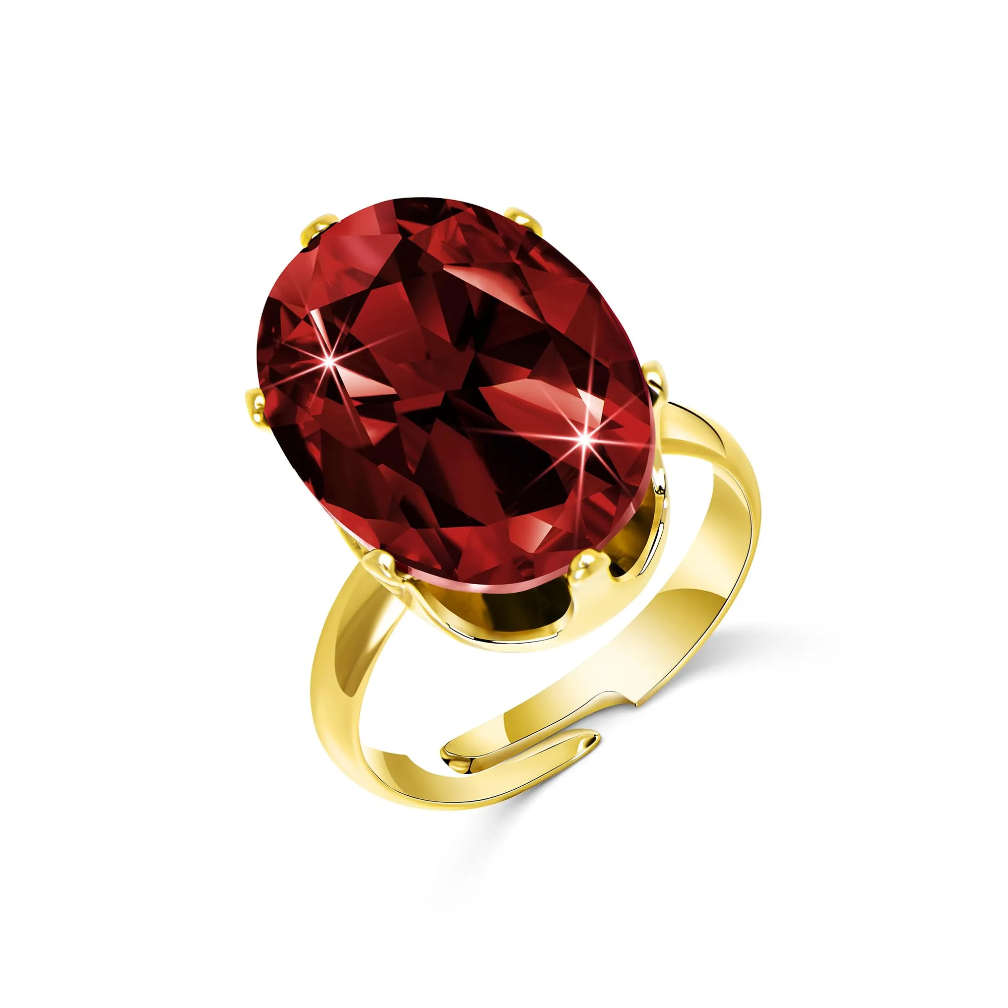 Linawe Anello in Oro per Donna con Granato Rosso e Moissanite Regolabile - immagine 5