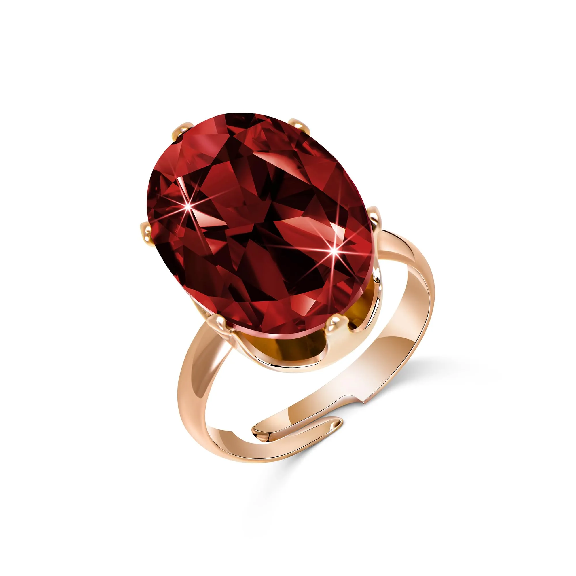 Linawe Anello regolabile in oro rosa con granato rosso e moissanite per donna - immagine 5