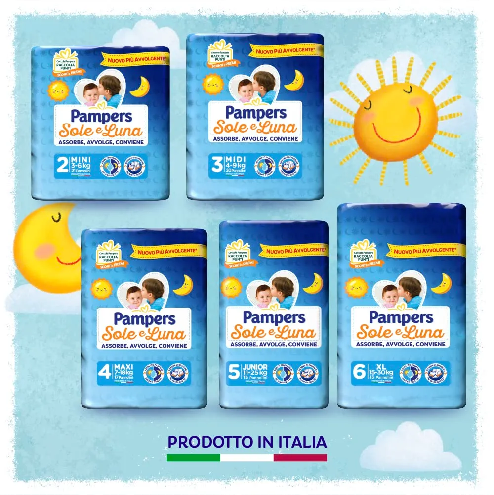 Pampers Sole e Luna Pannolini Extralarge, Taglia 6 (15-30 kg), 78 Pannolini - immagine 8