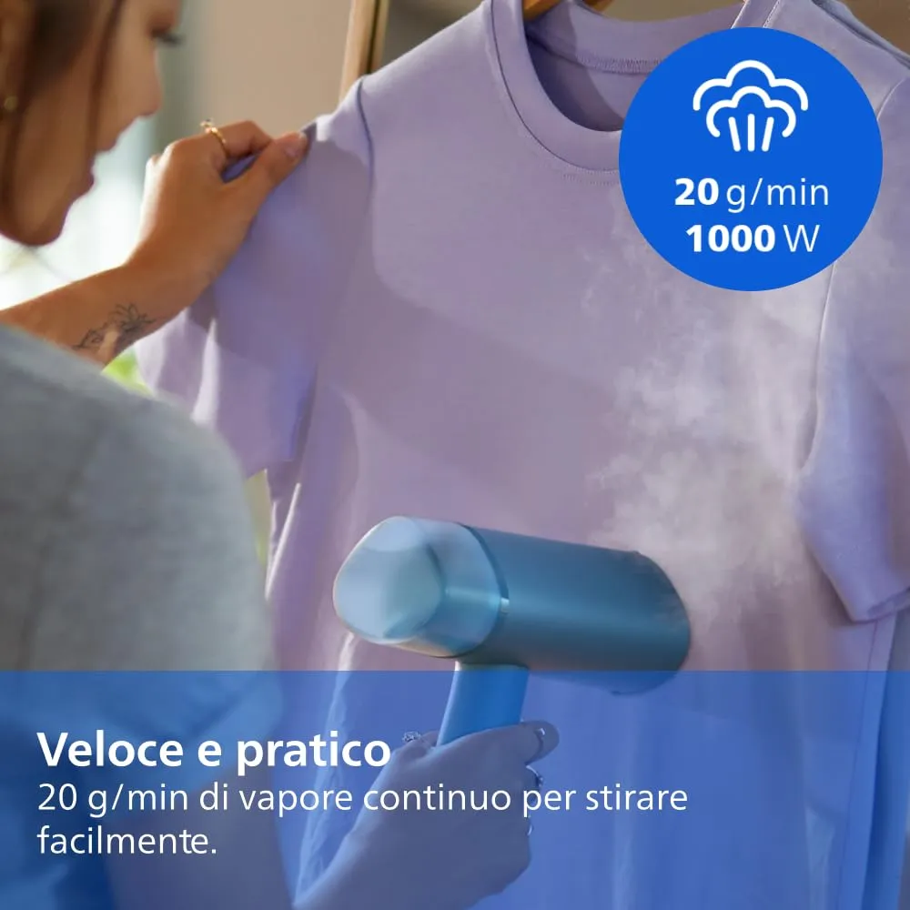 Philips 3000 Ferro da Stiro Verticale a Vapore Pieghevole, 20 g/min, 1000W, Blu - immagine 5