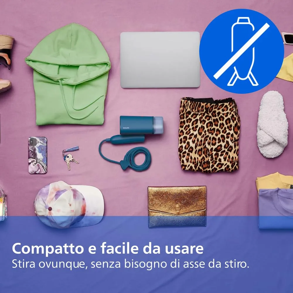 Philips 3000 Ferro da Stiro Verticale a Vapore Pieghevole, 20 g/min, 1000W, Blu - immagine 6