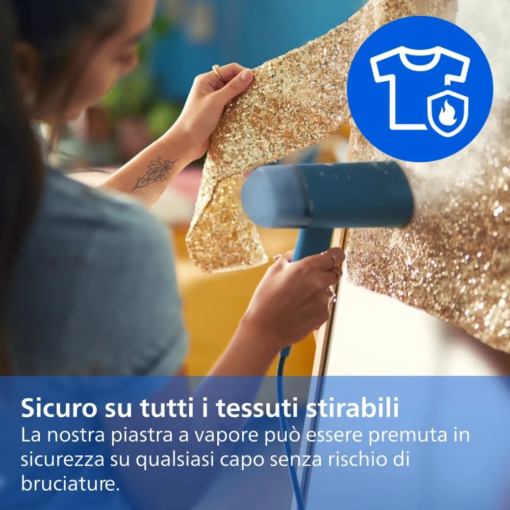 Philips 3000 Ferro da Stiro Verticale a Vapore Pieghevole, 20 g/min, 1000W, Blu - immagine 8