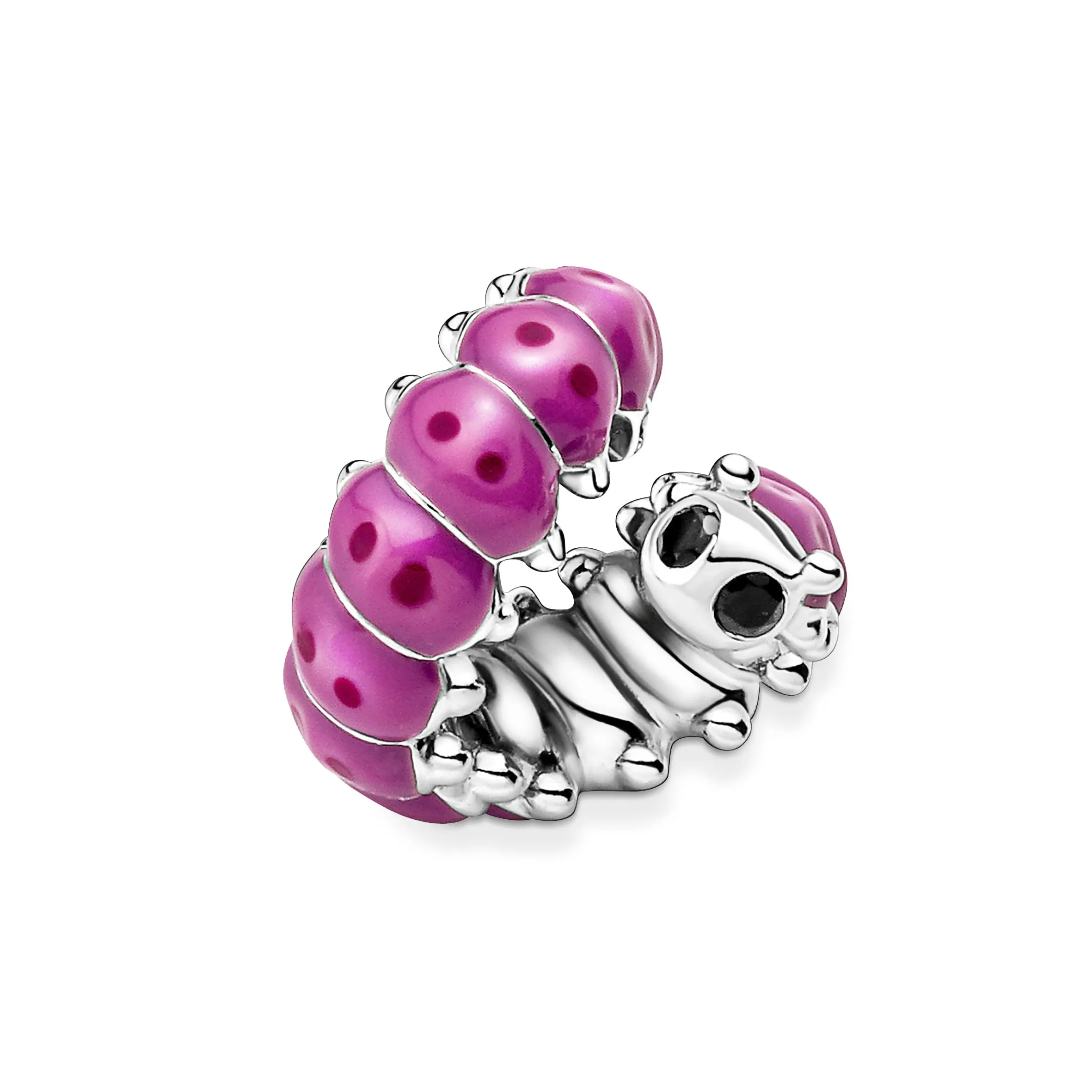 Pandora Moments Ciondolo a forma di millepiedi in argento sterling con cristallo nero e smalto rosa e rosa scuro - immagine 1