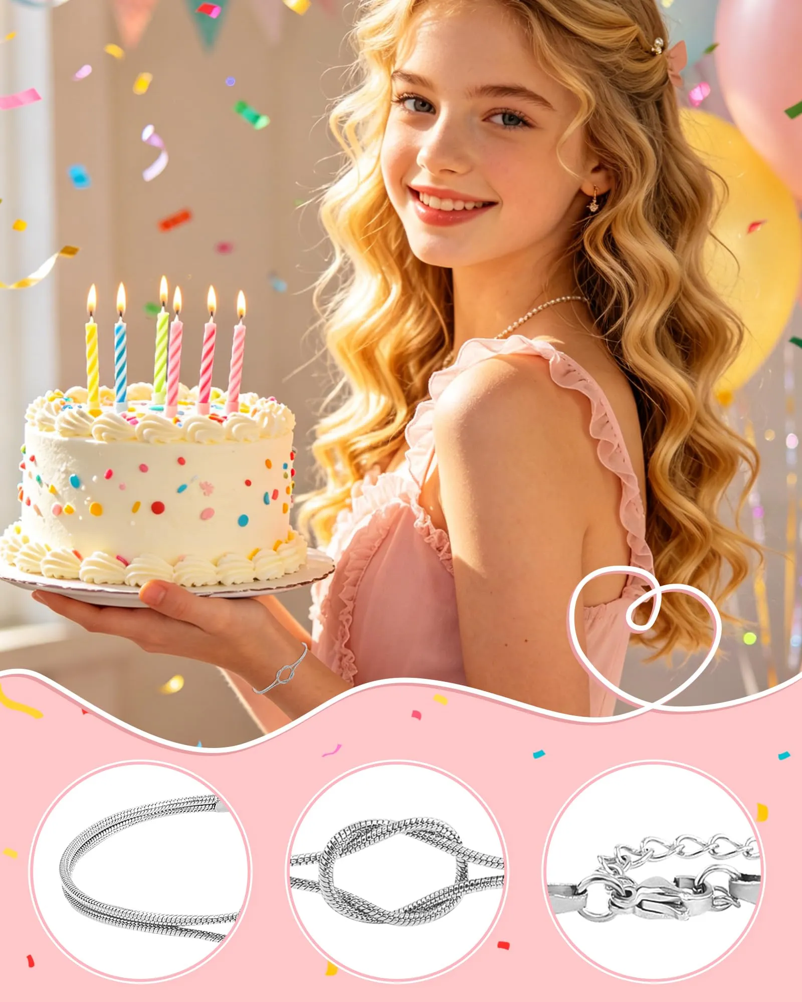 Cheerslife Bracciale con Ciondolo a Nodo per Ragazza - immagine 5