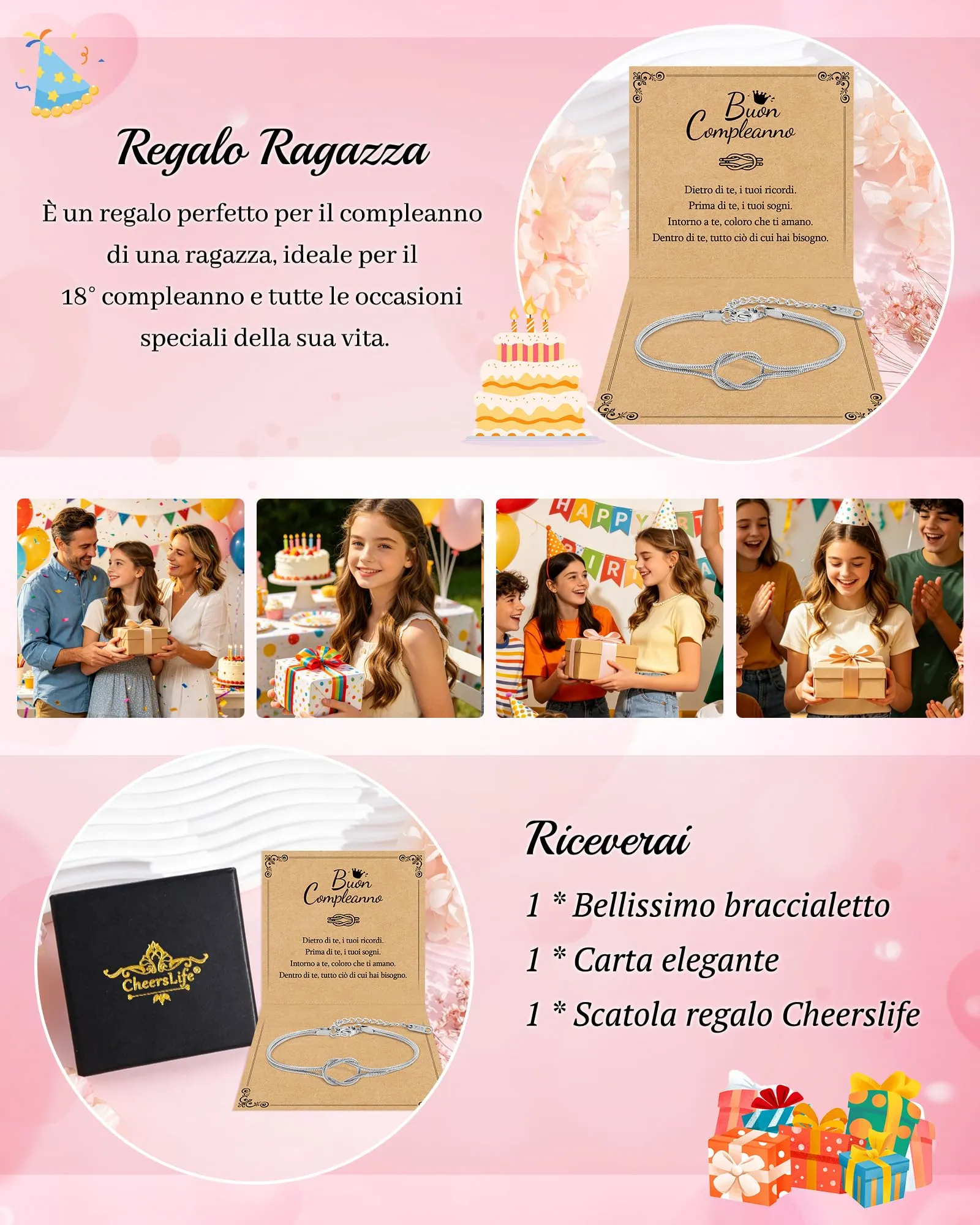 Cheerslife Bracciale con Ciondolo a Nodo per Ragazza - immagine 6