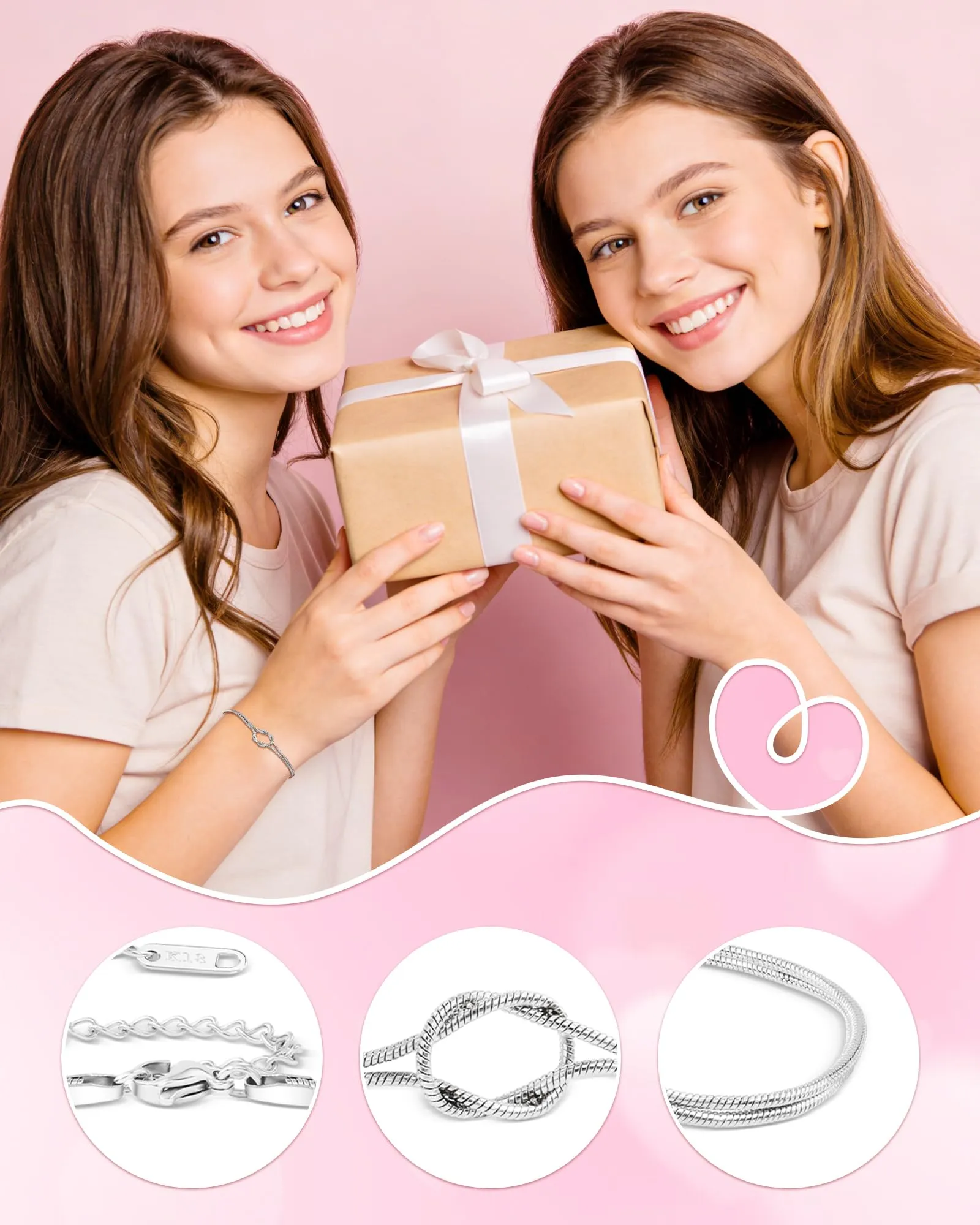 Cheerslife Braccialetto Nodo d'Amore Infinito per Sorella con Confezione Regalo e Biglietto - immagine 5
