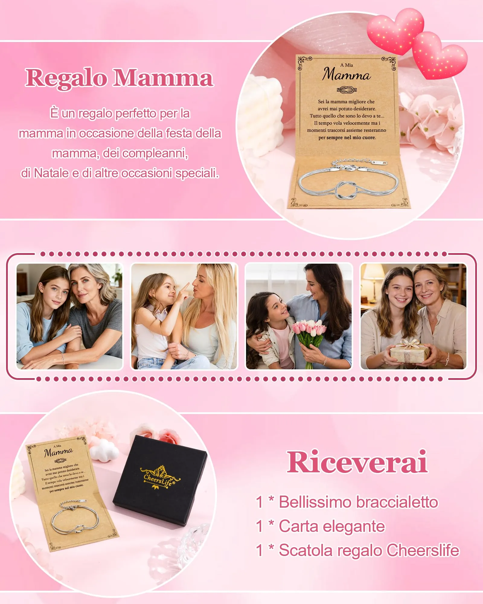Cheerslife Bracciale Donna con Nodo d'Amore Infinito, Regolabile 16+5 cm - immagine 6