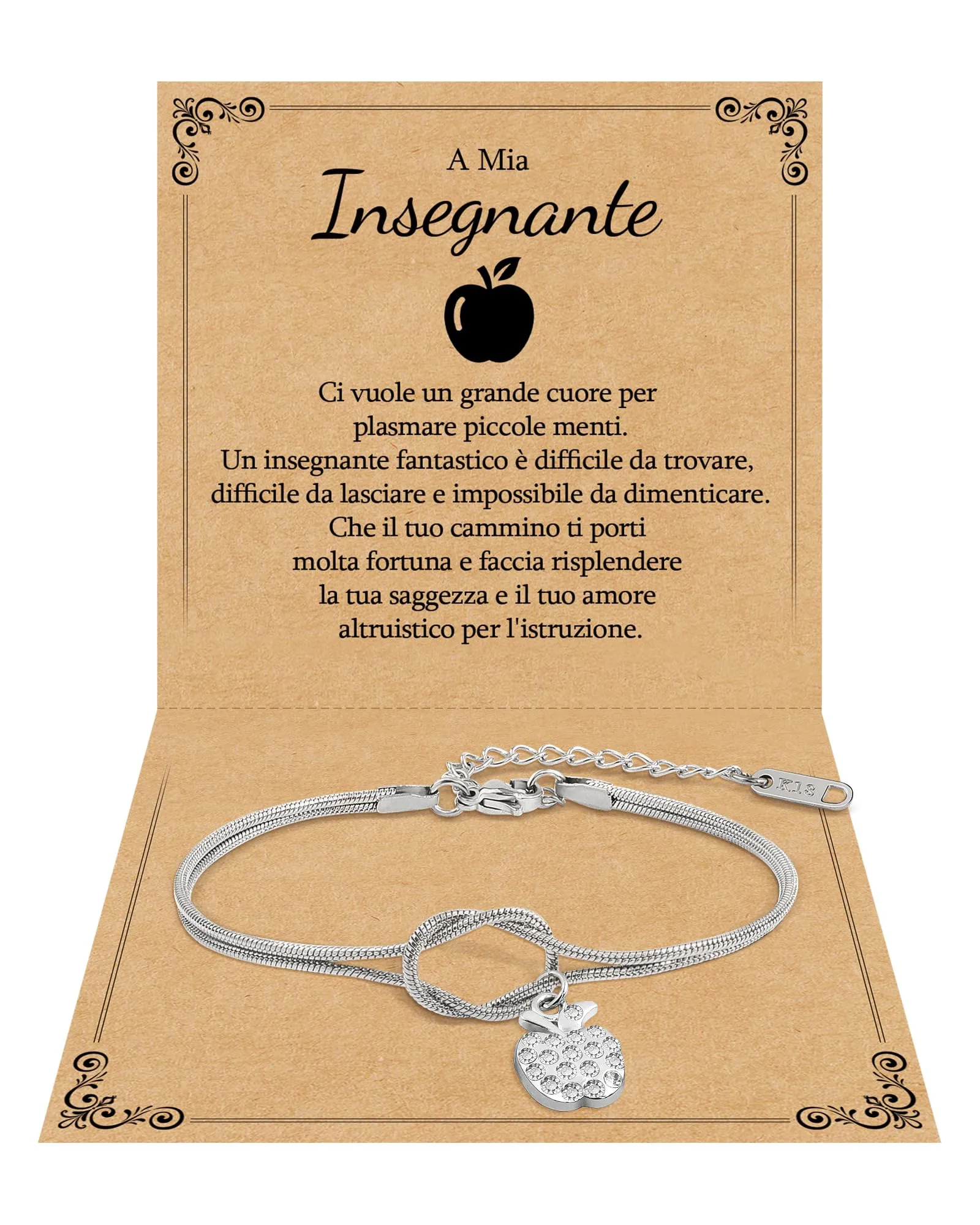 Cheerslife Bracciale con Ciondolo a Mela per Maestre e Insegnanti - immagine 1