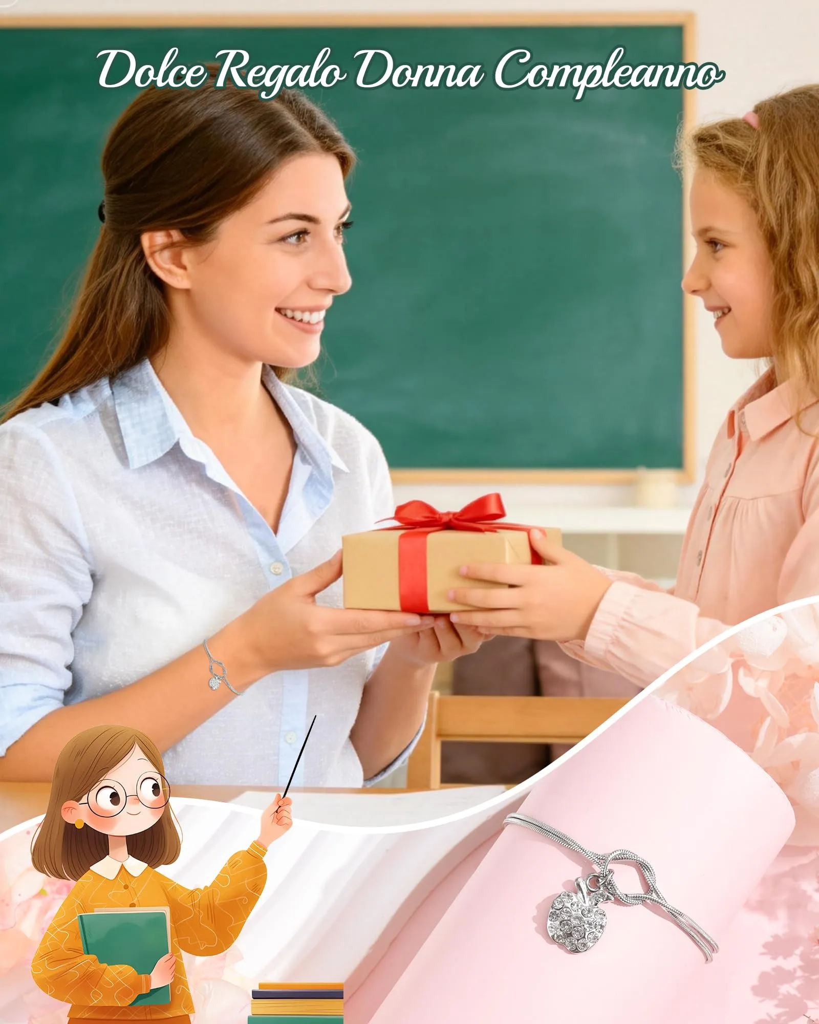 Cheerslife Bracciale con Ciondolo a Mela per Maestre e Insegnanti - immagine 3
