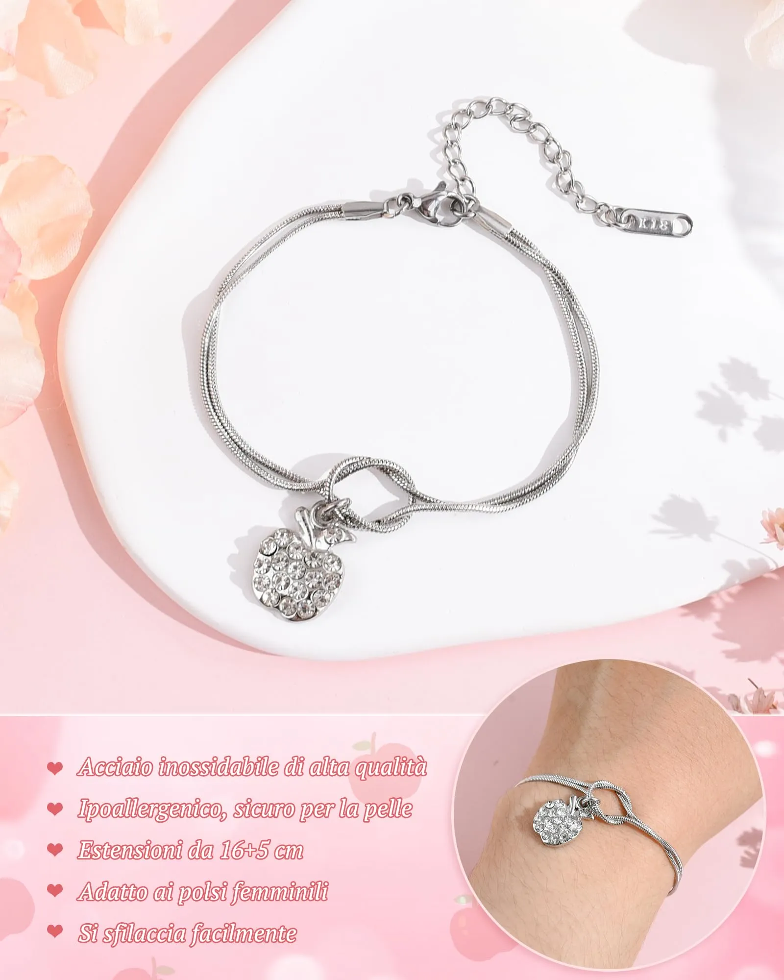 Cheerslife Bracciale con Ciondolo a Mela per Maestre e Insegnanti - immagine 4