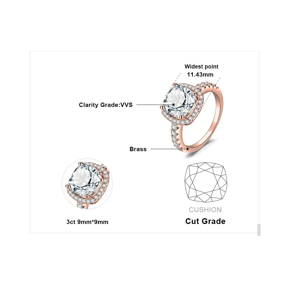 JewelryPalace Anello Solitario Donna in Oro Rosa 14K Placcato con Zircone Taglio Cuscino 3ct - immagine 2
