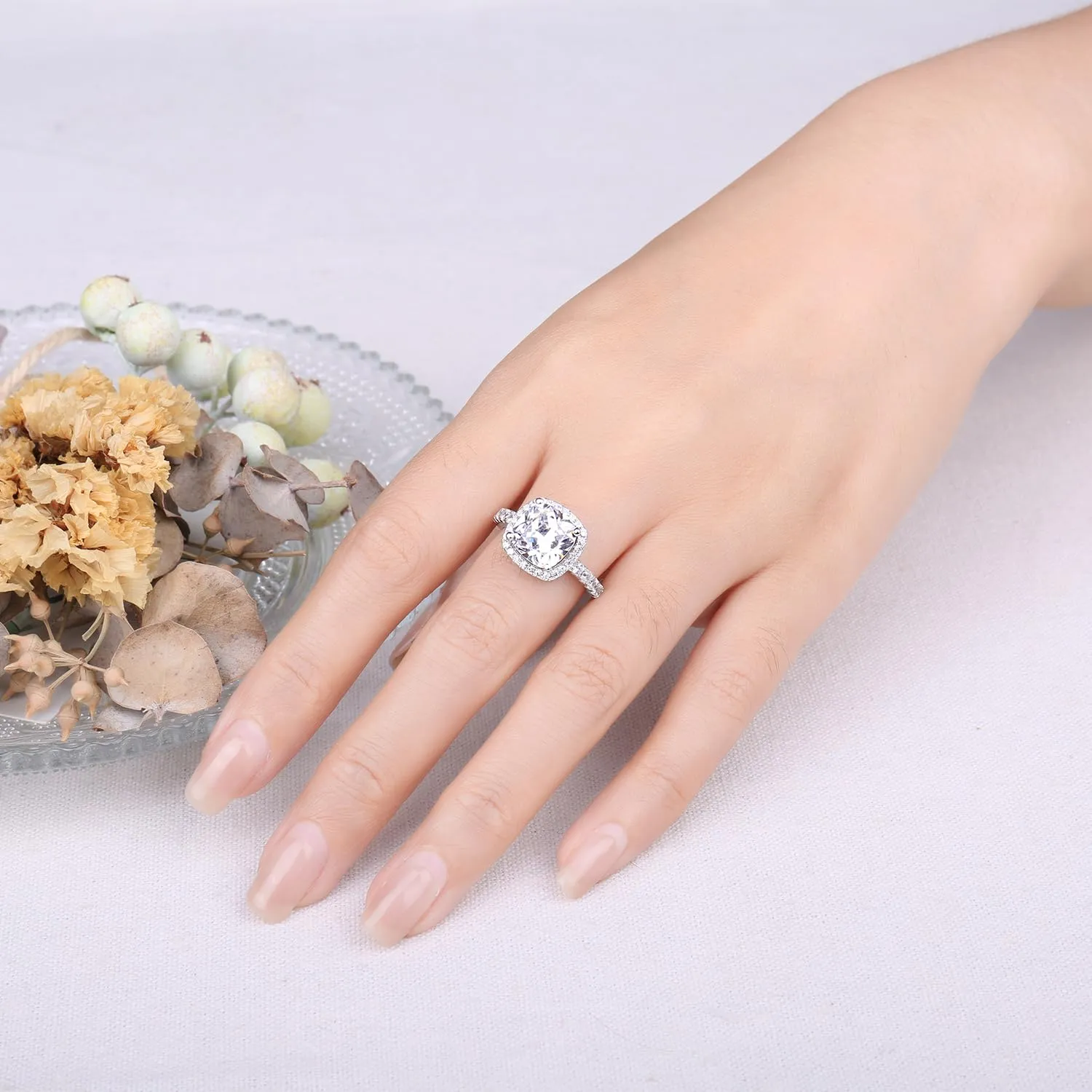 JewelryPalace Anello Solitario Donna in Oro Bianco 14K Placcato con Zircone Taglio Cuscino 3ct - immagine 4