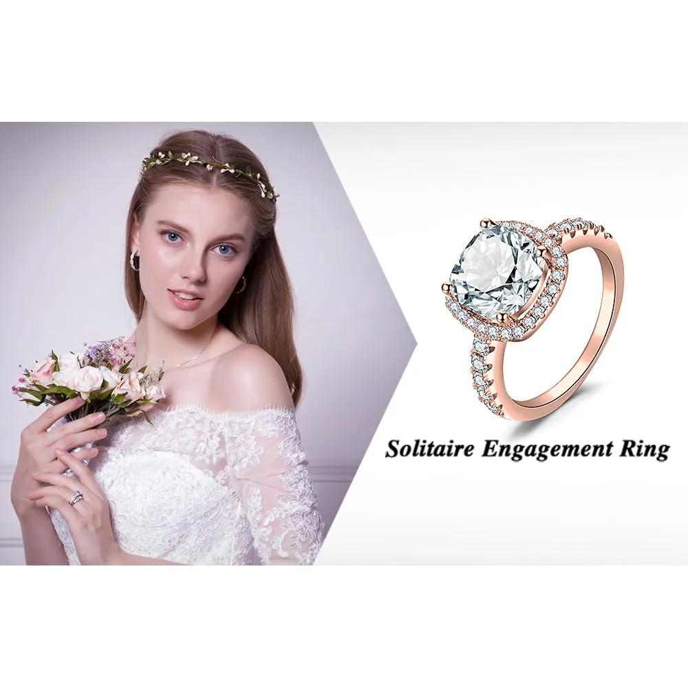 JewelryPalace Anello Donna Solitario Taglio Cuscino 3ct Zirconi Placcato Oro Rosa 14K - immagine 6