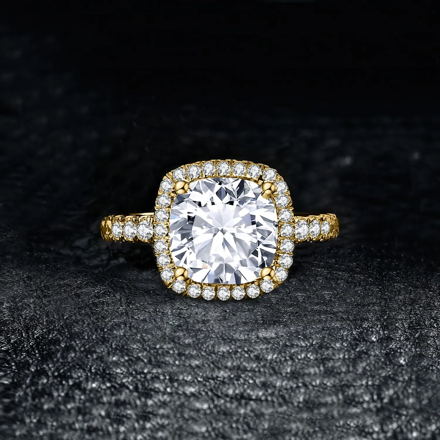 JewelryPalace 3ct Cushion Simulated Diamond Cubic Zirconia Solitaire Ring, 14K Yellow Gold Plated, Size 14.5 - immagine 3