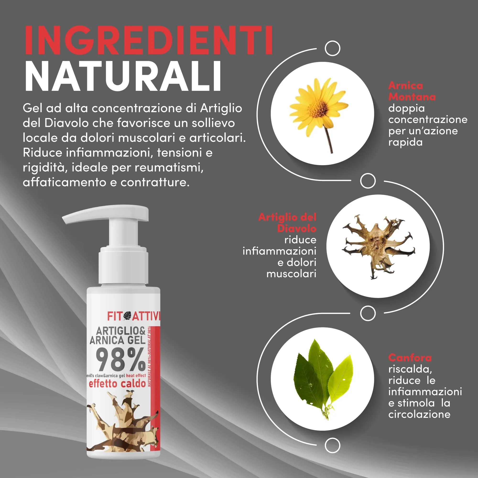 Fitoattivi Natura e Benessere Artiglio del Diavolo e Arnica Gel Effetto Caldo, 100 ml - immagine 4