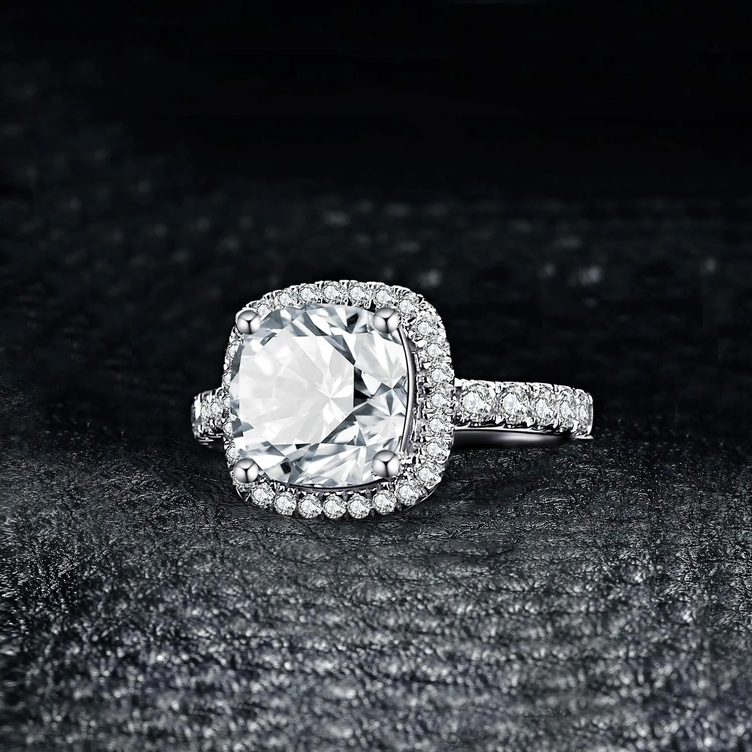 JewelryPalace Anello Solitario Donna 3ct Zircone Taglio Cuscino Placcato Oro Bianco 14K - immagine 5