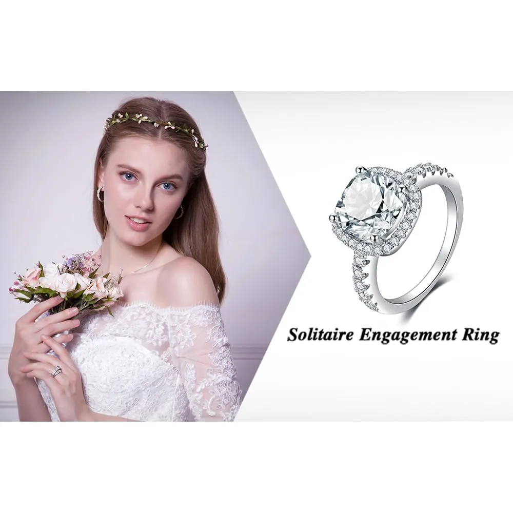 JewelryPalace Anello Solitario Donna in Oro Bianco 14K Placcato con Zircone Taglio Cuscino 3ct, Misura 19.5 - immagine 6