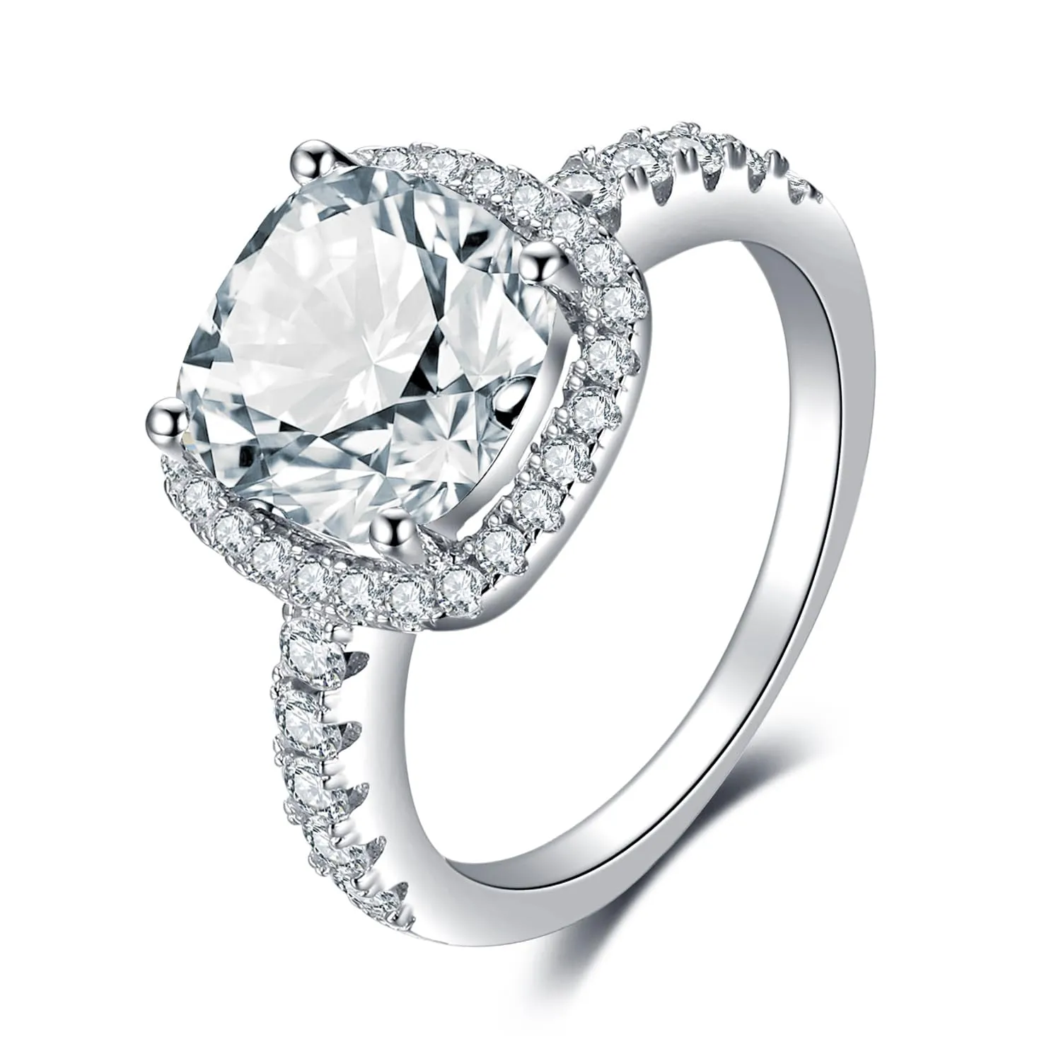JewelryPalace Anello Solitario Donna in Oro Bianco 14K Placcato con Zircone Taglio Cuscino 3ct - immagine 1