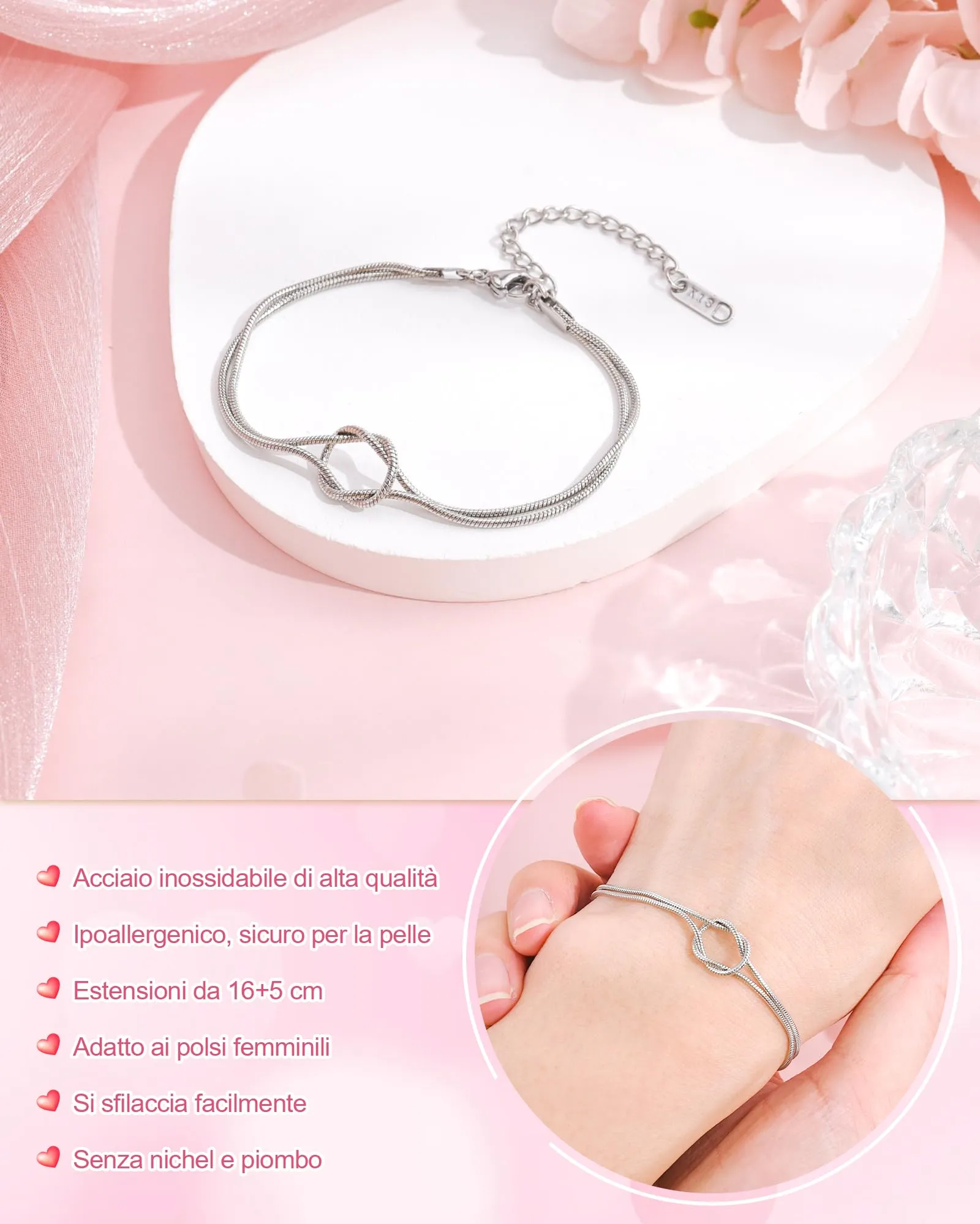 Cheerslife Bracciale Nodo Infinito in Argento con Confezione Regalo e Biglietto - immagine 4