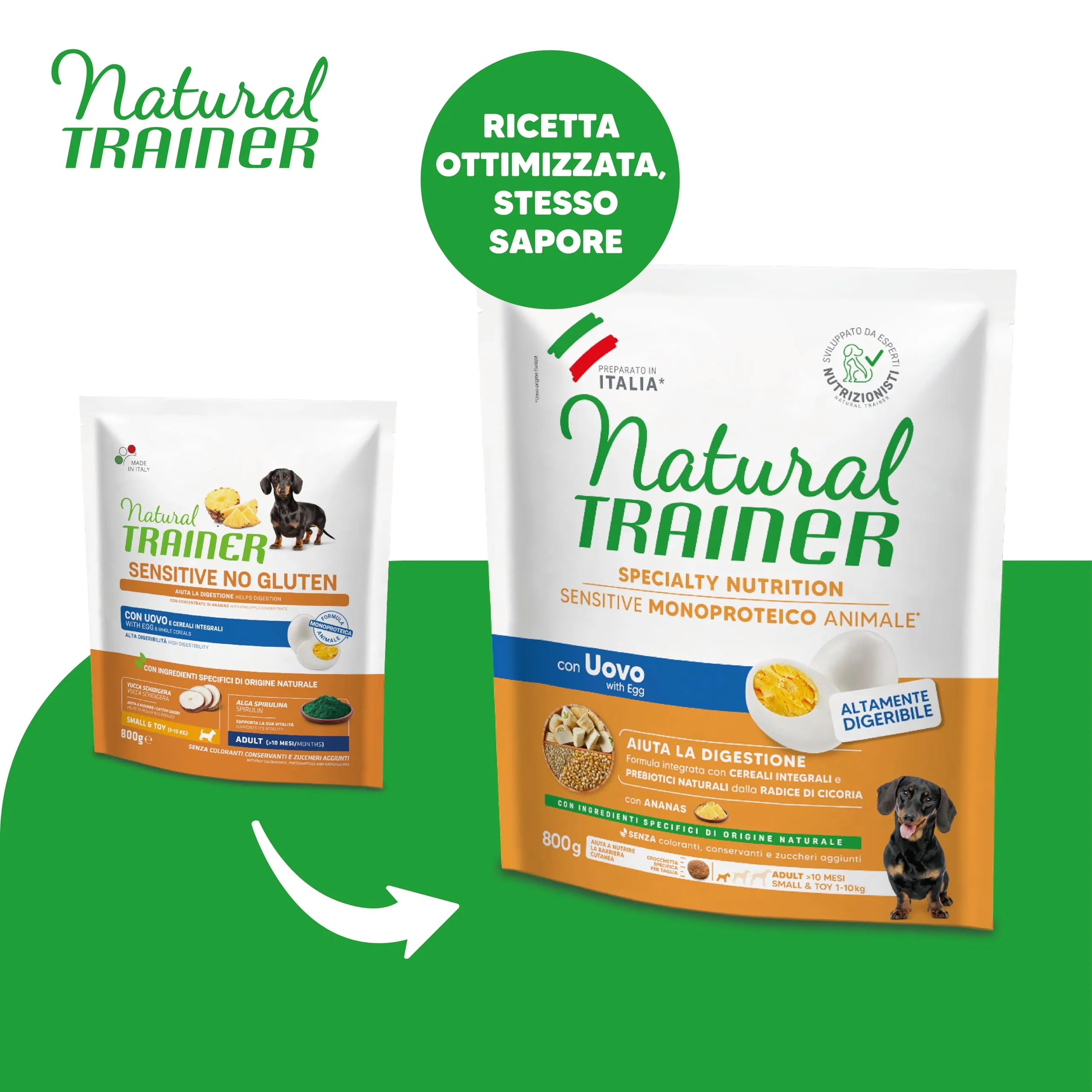 Trainer Natural Sensitive No Gluten Dog Food for Adult Small & Toy Dogs with Egg and Whole Grains, 2kg - immagine 2