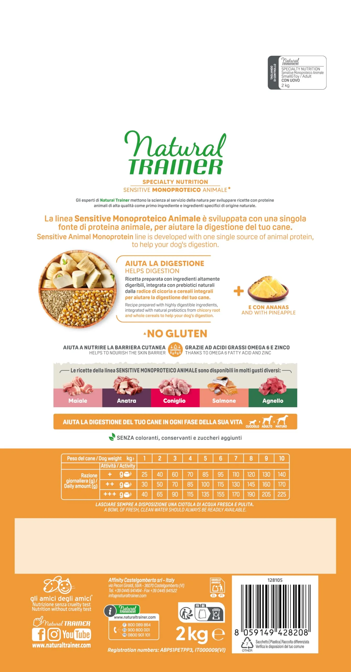 Trainer Natural Sensitive No Gluten Dog Food for Adult Small & Toy Dogs with Egg and Whole Grains, 2kg - immagine 3