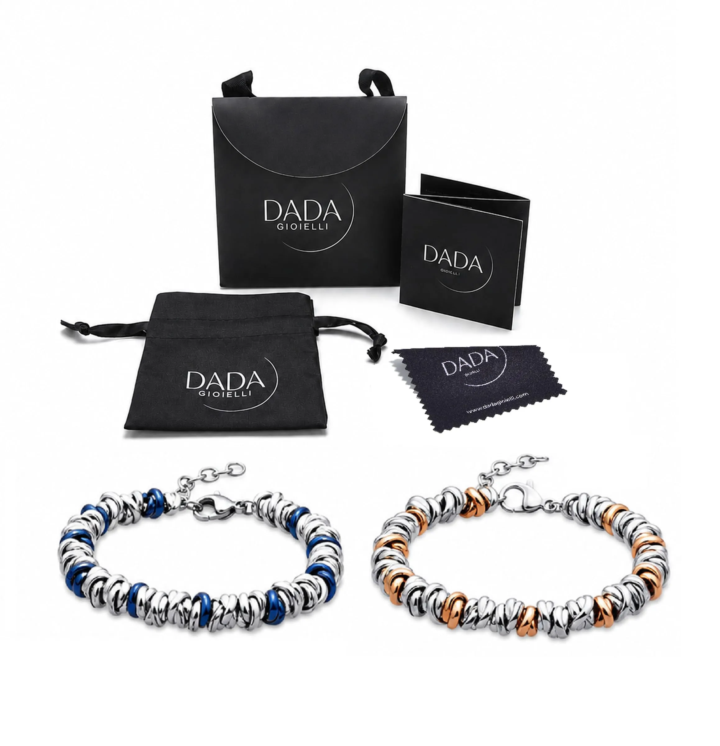 Dada Gioielli Bracciale Donna Anelli Intrecciati a Nodino in Acciaio (Set Blu+Rosé) - immagine 5