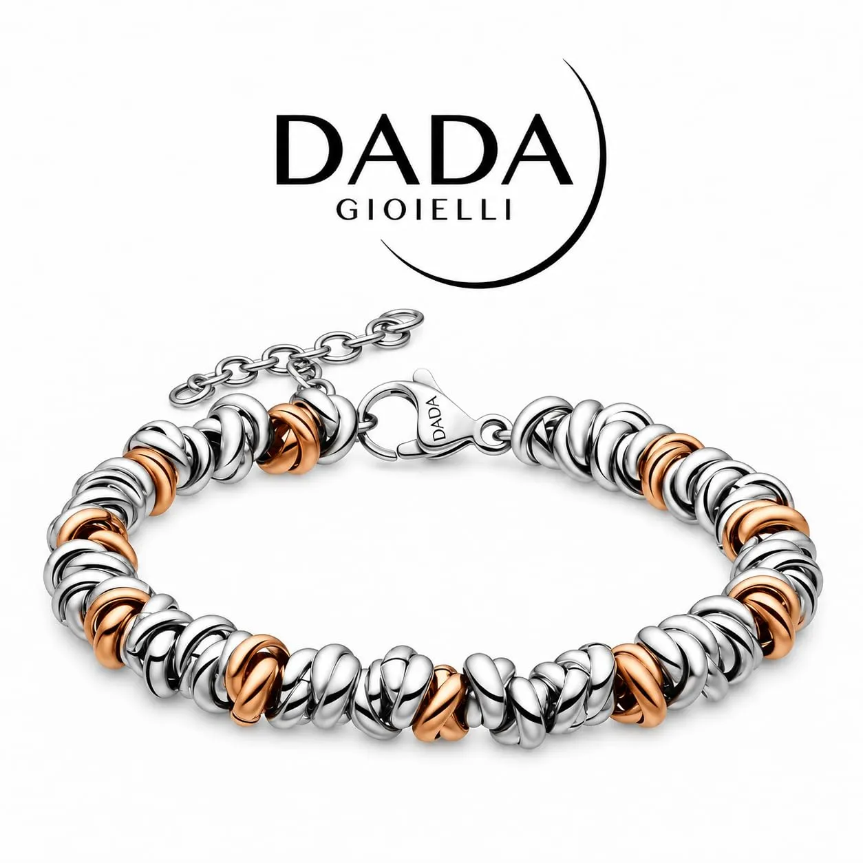 Dada Gioielli Bracciale Donna Anelli Intrecciati a Nodino in Acciaio (Set Blu+Rosé) - immagine 8