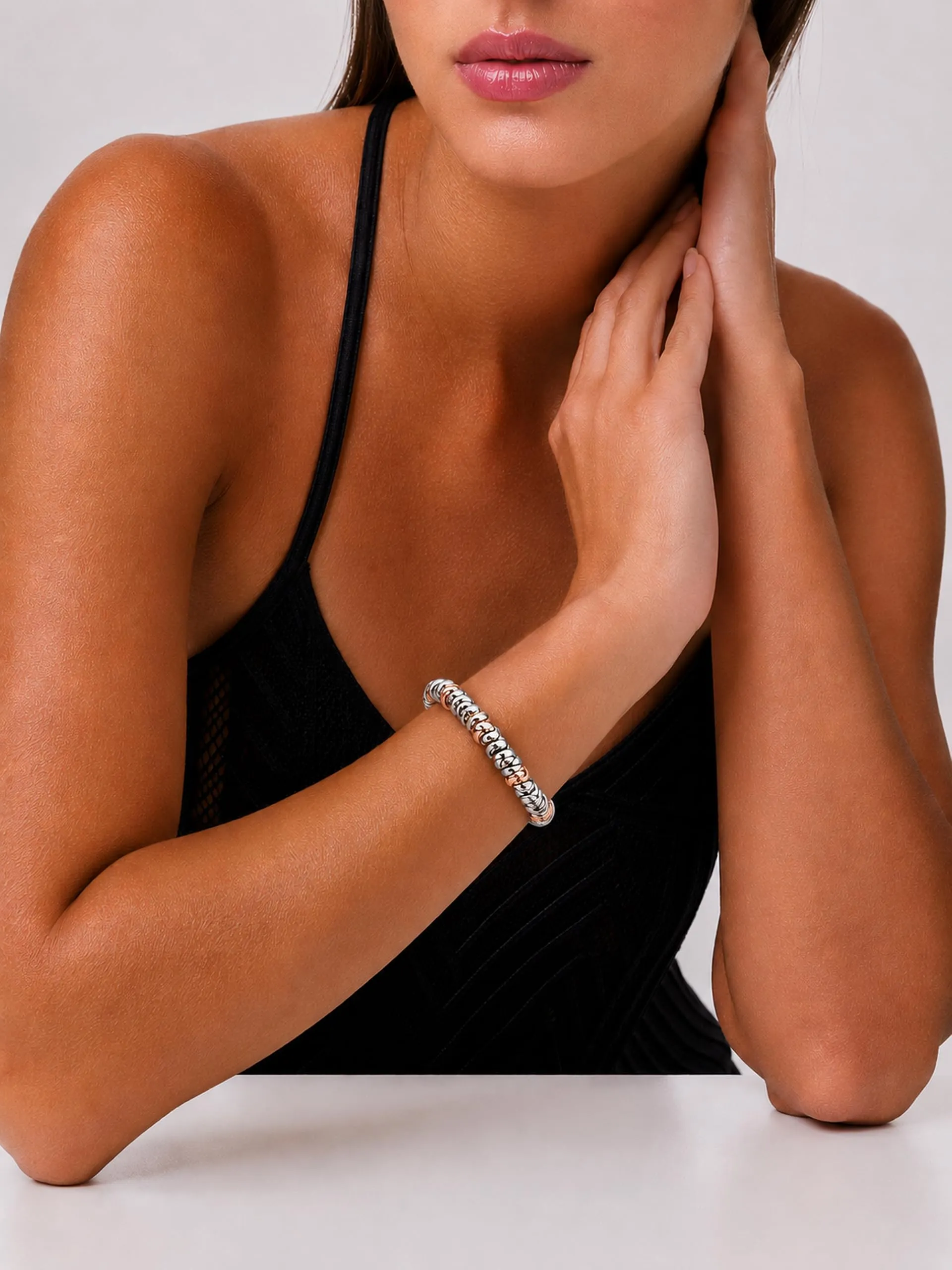 Dada Gioielli Bracciale Donna Anelli Intrecciati a Nodino in Acciaio (Set Blu+Rosé) - immagine 9