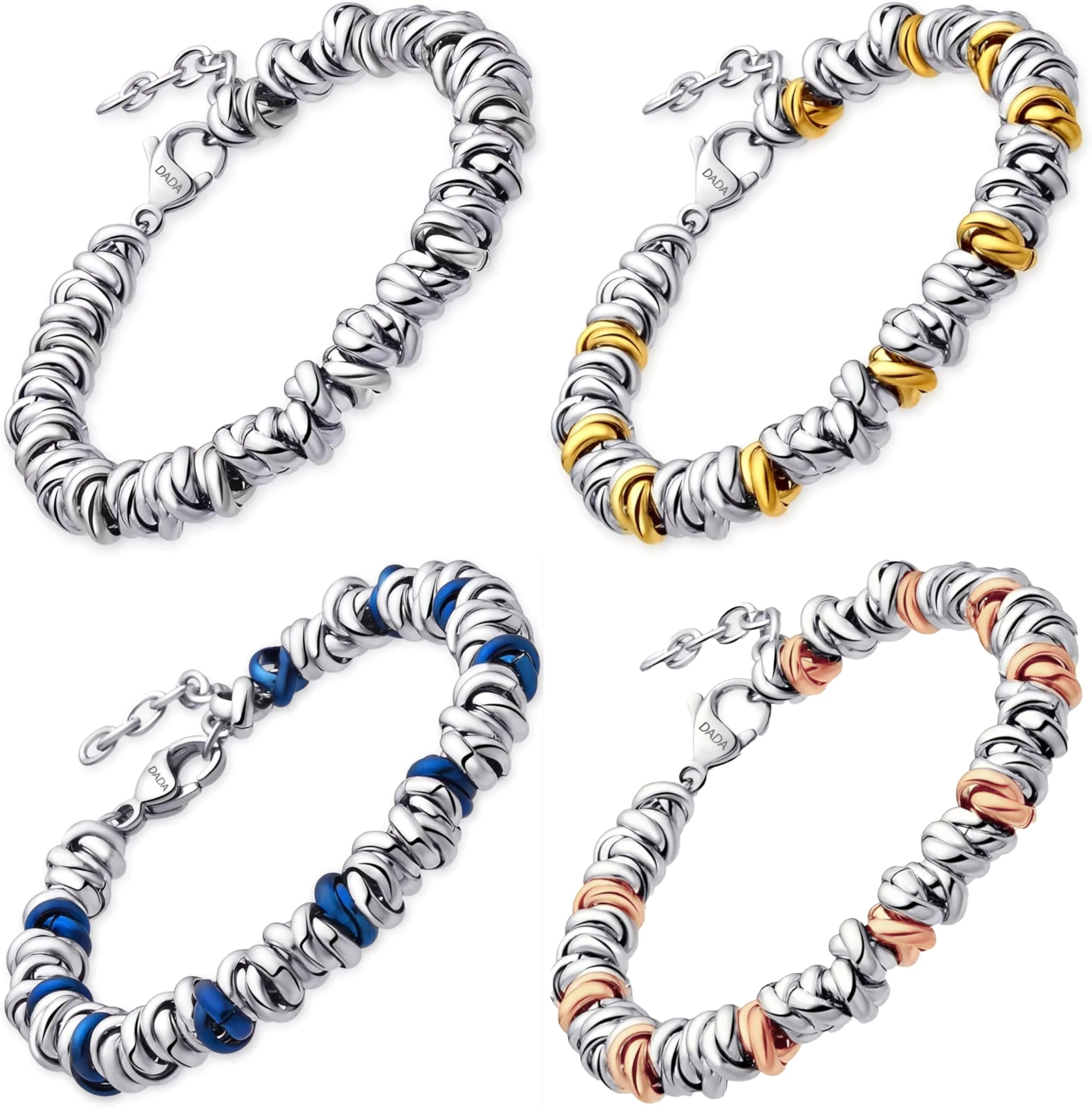 Dada Gioielli Bracciale Donna Anelli Intrecciati a Nodino in Acciaio (Set 4 colori) - immagine 1